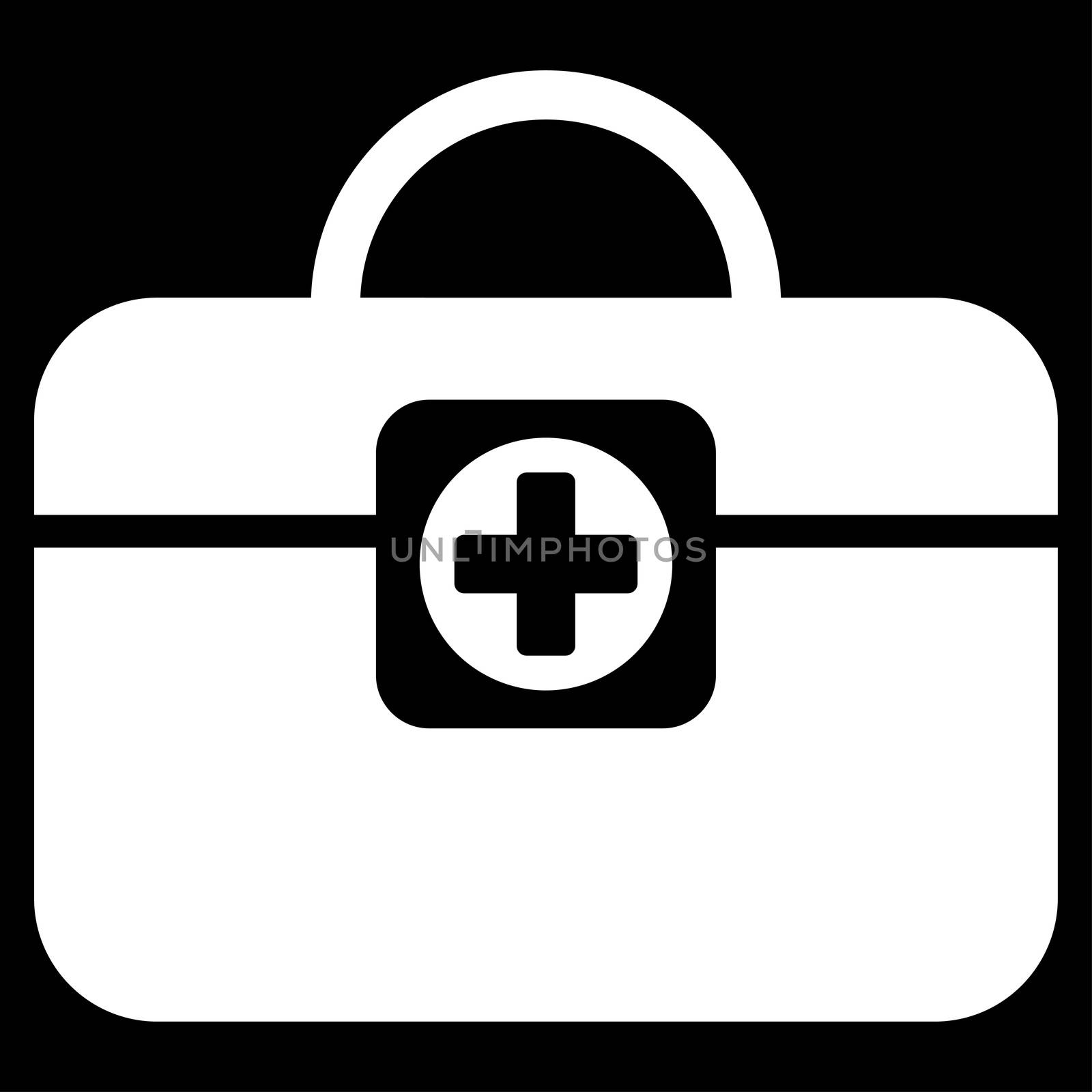Medic Case raster icon. Style is flat symbol, white color, rounded angles, black background.