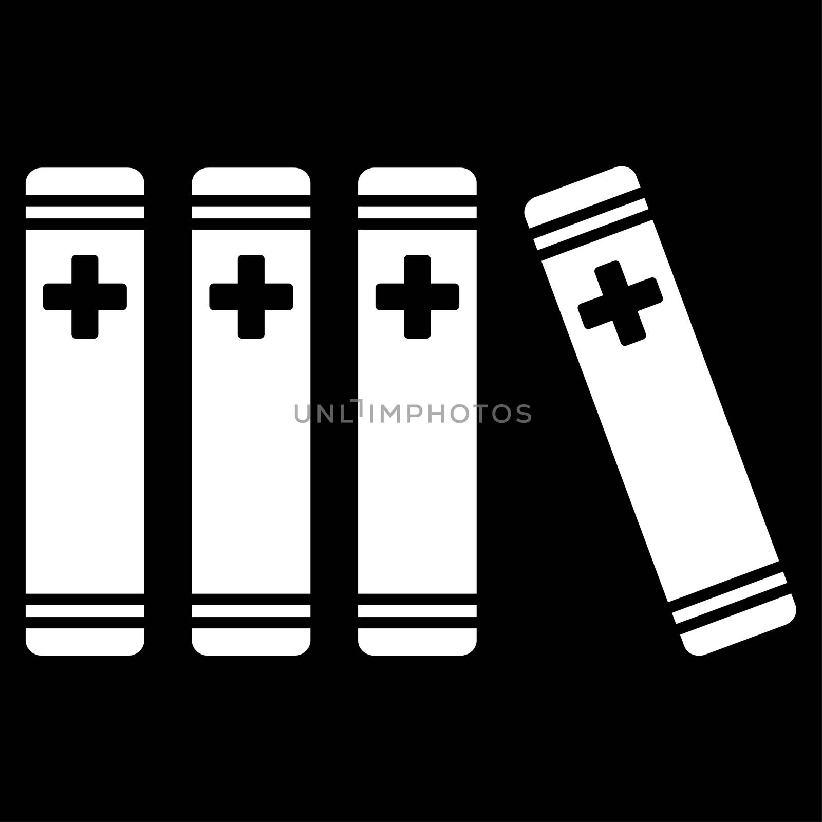 Medical Books raster icon. Style is flat symbol, white color, rounded angles, black background.