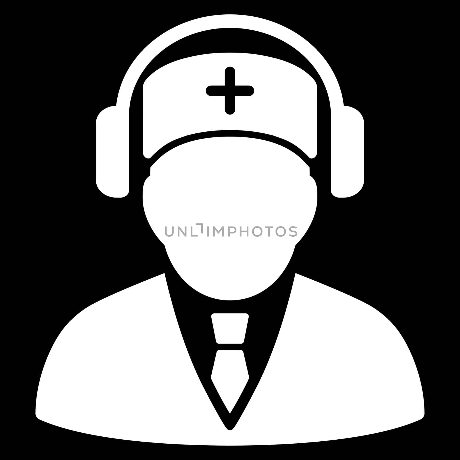Medical Call Center raster icon. Style is flat symbol, white color, rounded angles, black background.