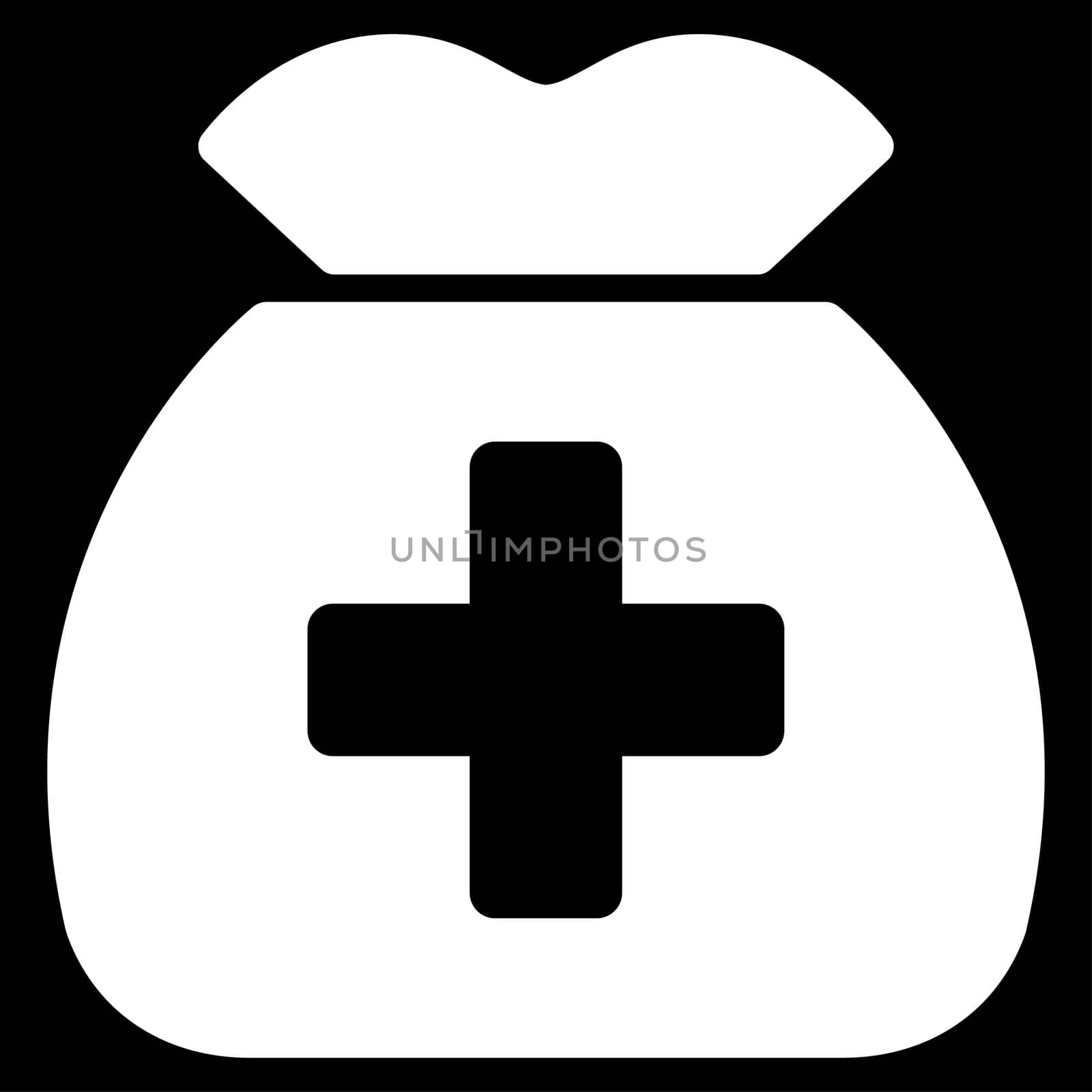 Medical Capital raster icon. Style is flat symbol, white color, rounded angles, black background.