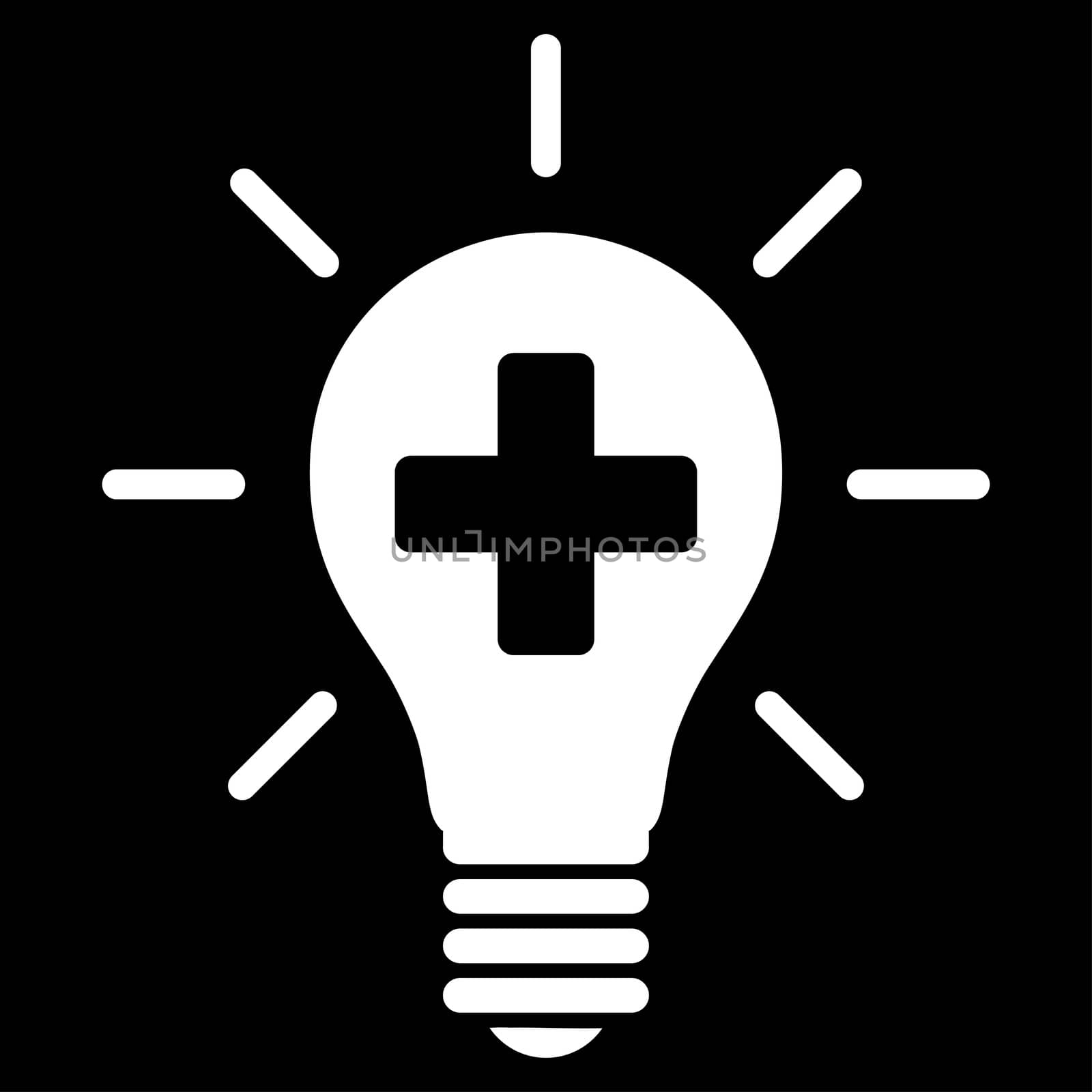 Medical Electric Lamp raster icon. Style is flat symbol, white color, rounded angles, black background.