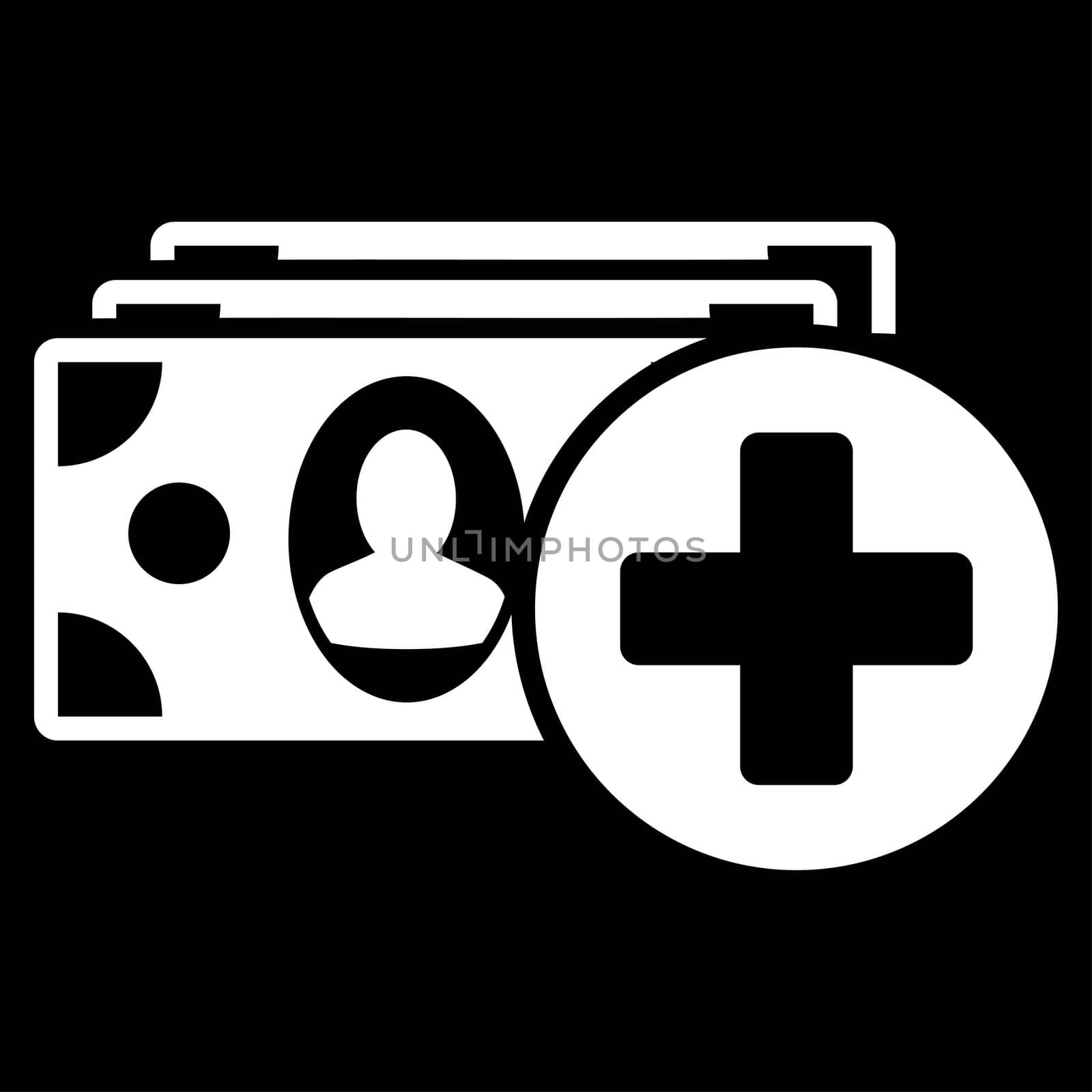 Medical Expences raster icon. Style is flat symbol, white color, rounded angles, black background.