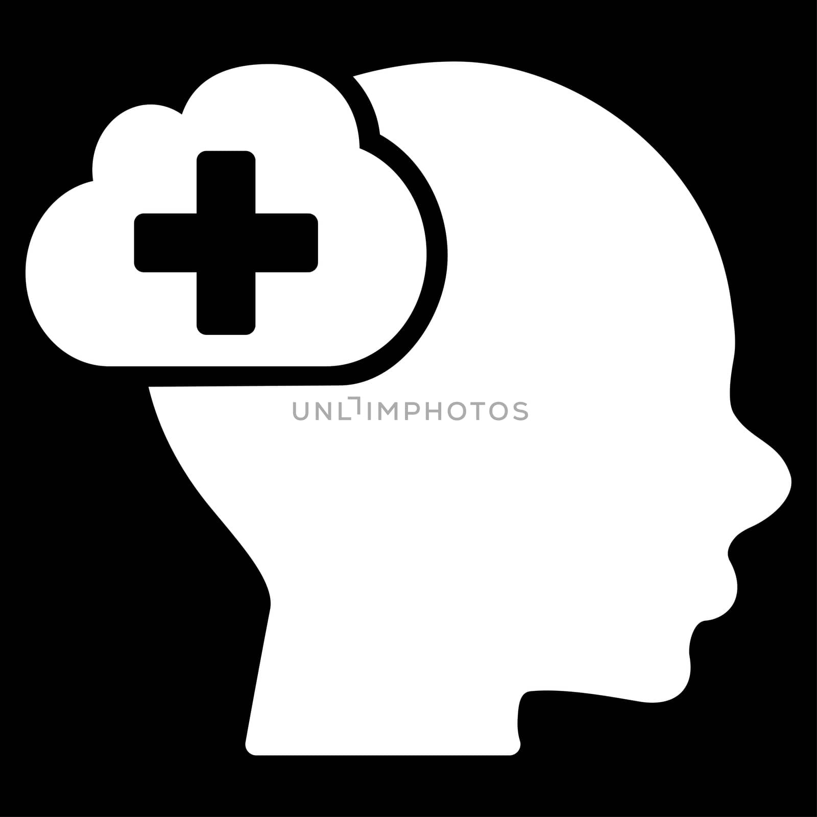Medical Idea raster icon. Style is flat symbol, white color, rounded angles, black background.