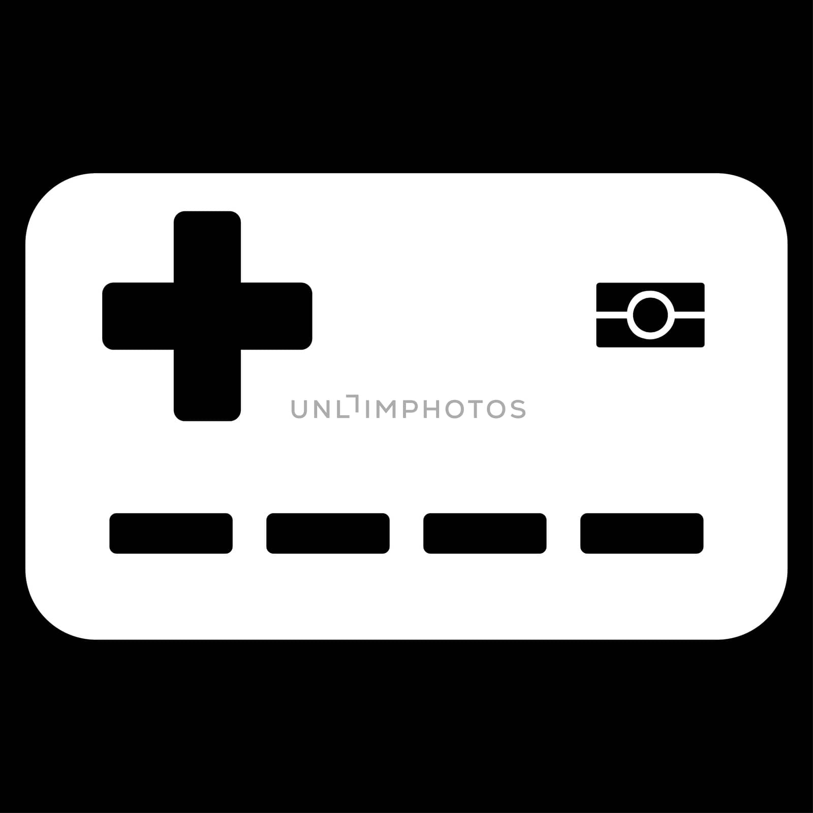 Medical Insurance Card raster icon. Style is flat symbol, white color, rounded angles, black background.