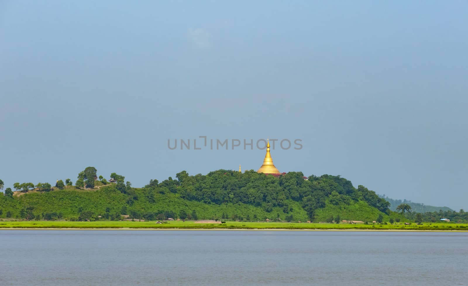 U Rit Taung Pagoda by the Kaladan River in the Rakhine State of Myanmar.