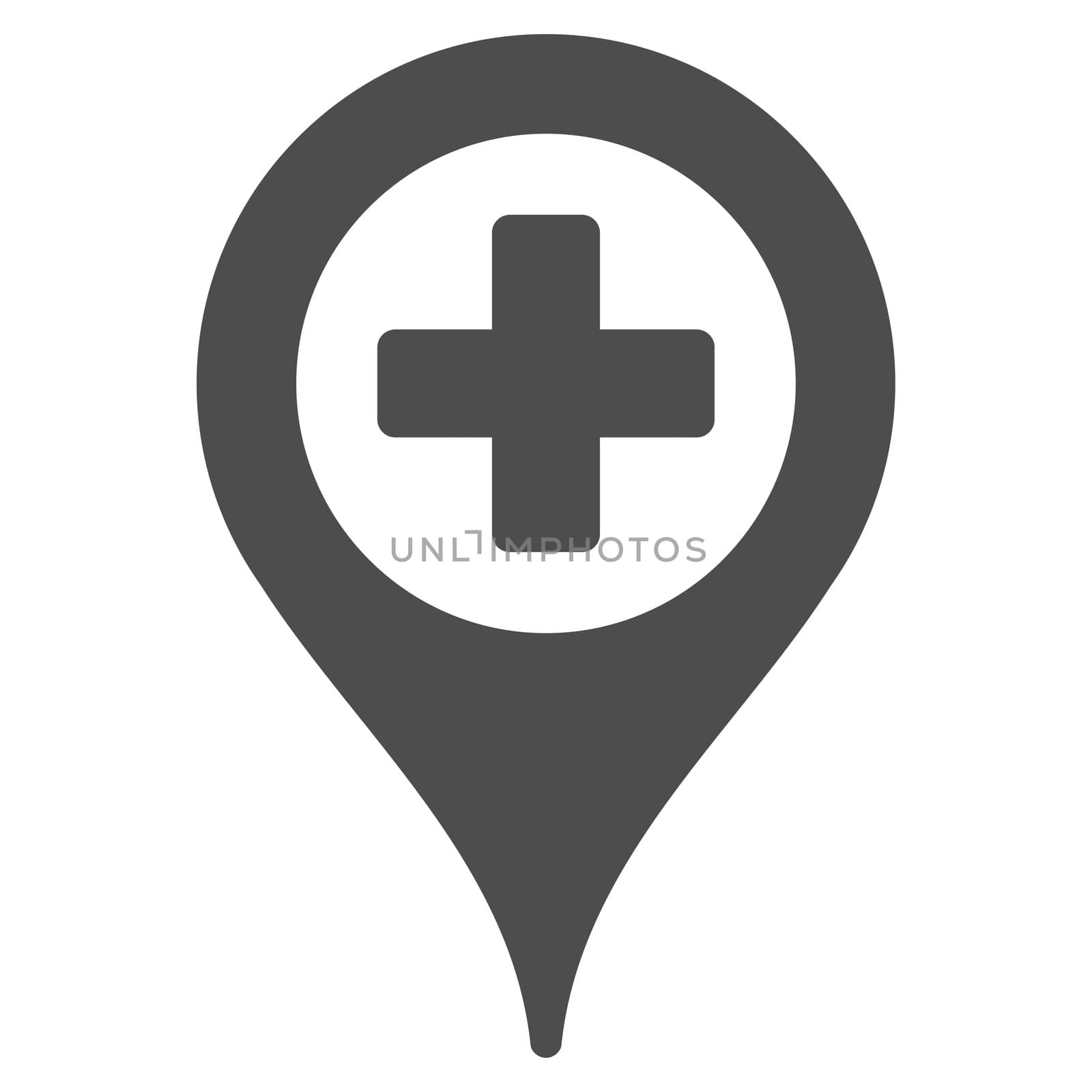 Clinic Pointer glyph icon. Style is flat symbol, gray color, rounded angles, white background.