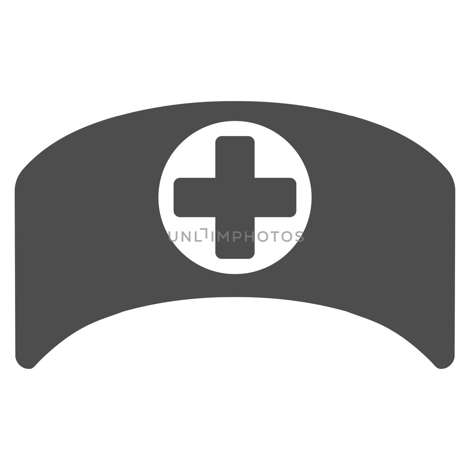 Doctor Cap glyph icon. Style is flat symbol, gray color, rounded angles, white background.