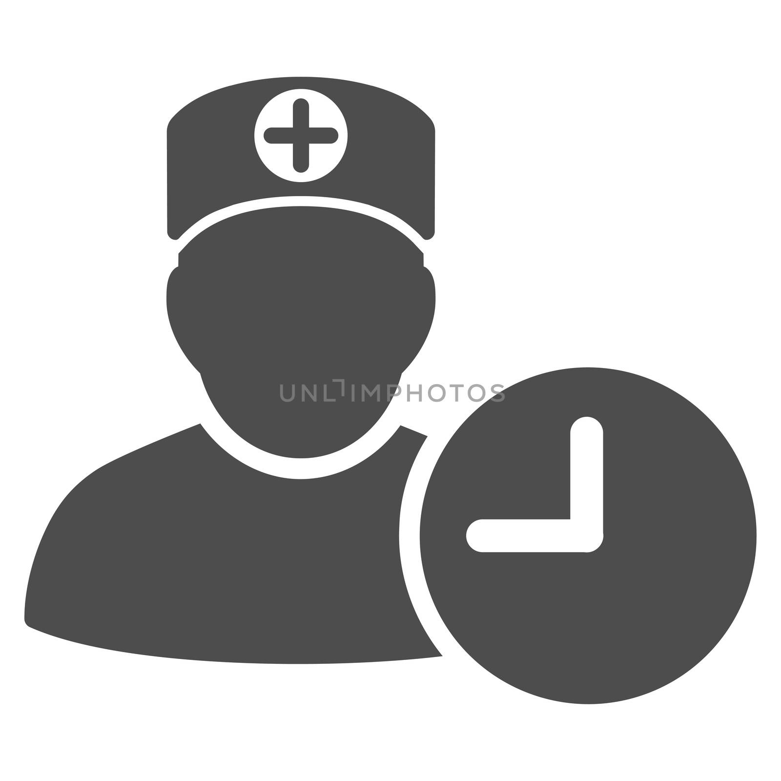 Doctor Schedule glyph icon. Style is flat symbol, gray color, rounded angles, white background.