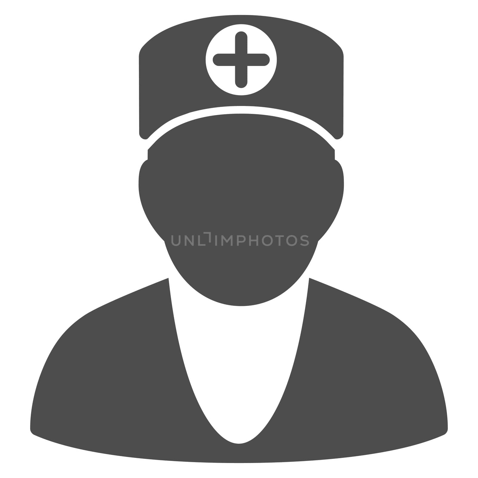 Doctor glyph icon. Style is flat symbol, gray color, rounded angles, white background.