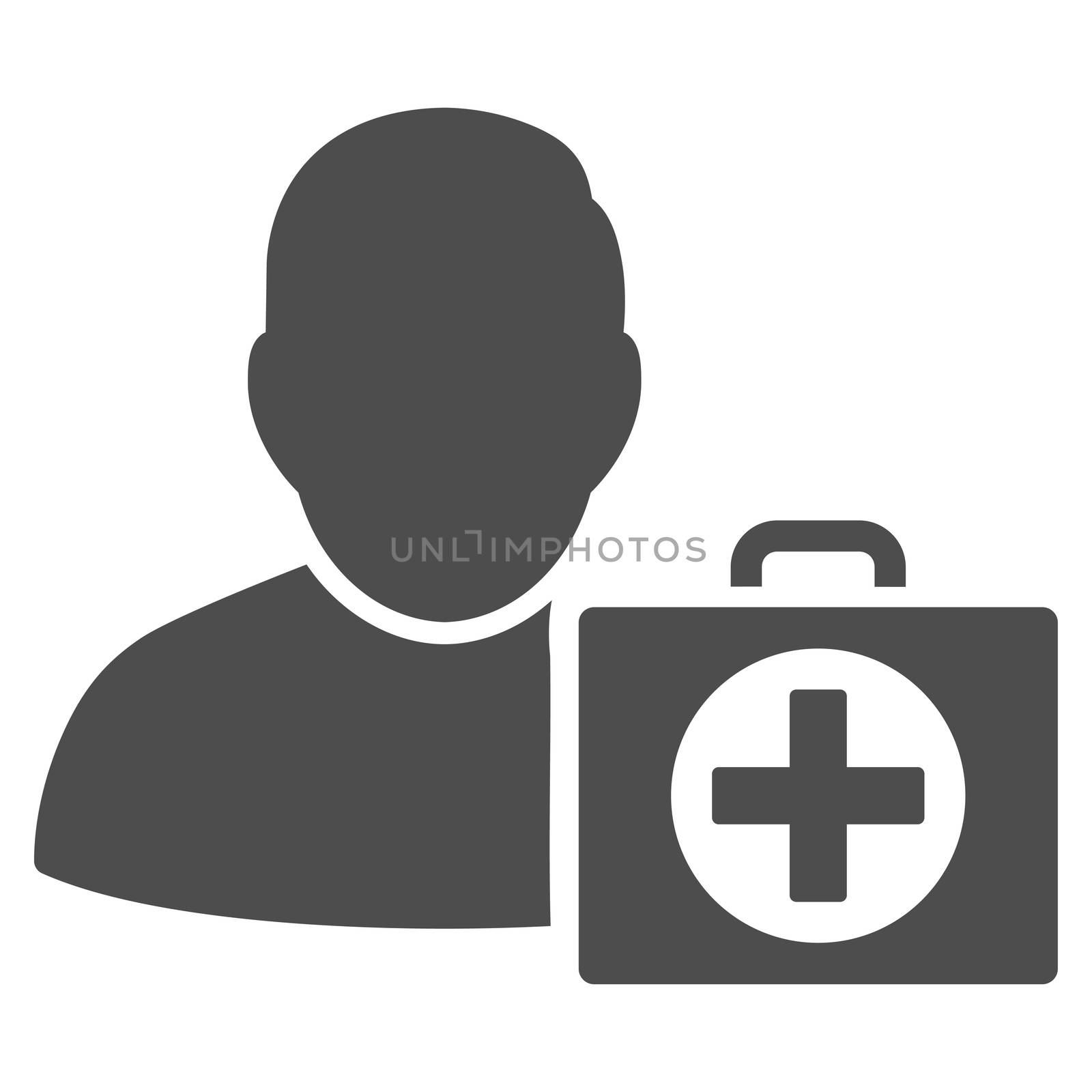 First Aid Man glyph icon. Style is flat symbol, gray color, rounded angles, white background.