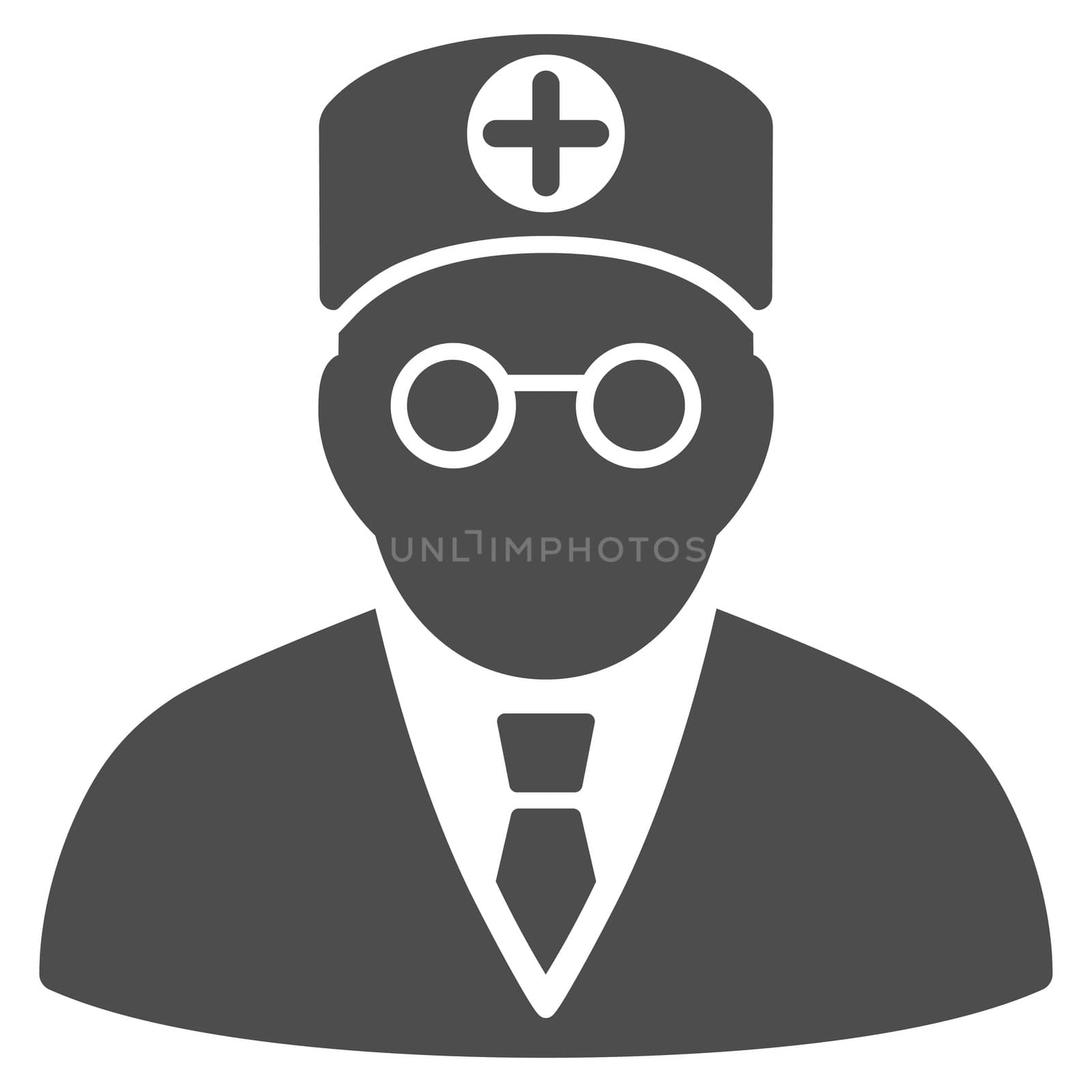 Head Physician glyph icon. Style is flat symbol, gray color, rounded angles, white background.