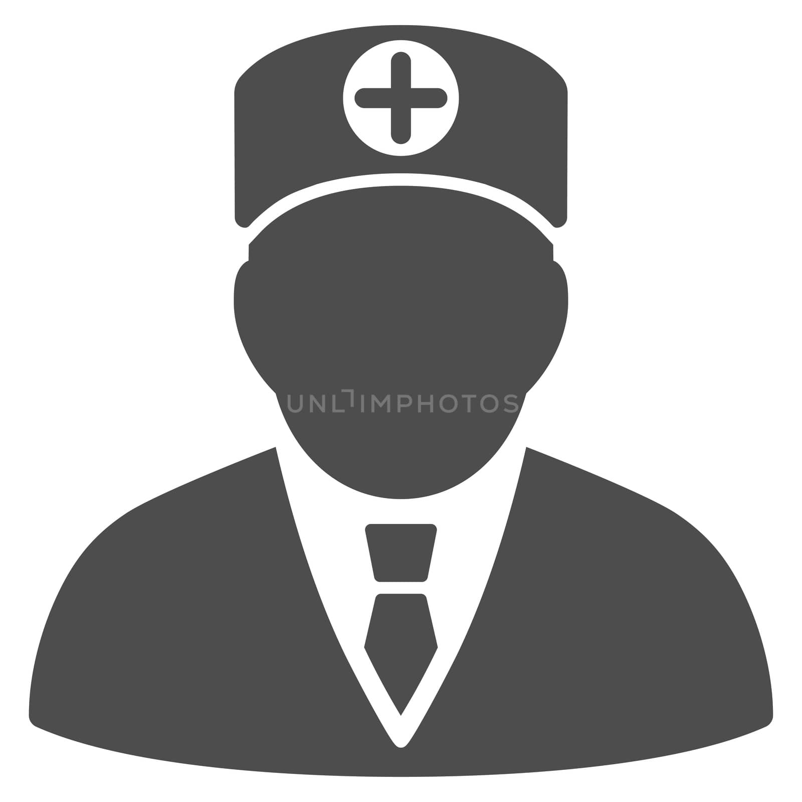 Head Physician glyph icon. Style is flat symbol, gray color, rounded angles, white background.