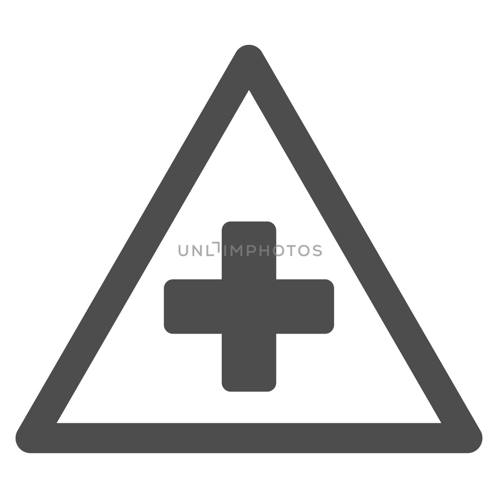 Health Warning glyph icon. Style is flat symbol, gray color, rounded angles, white background.