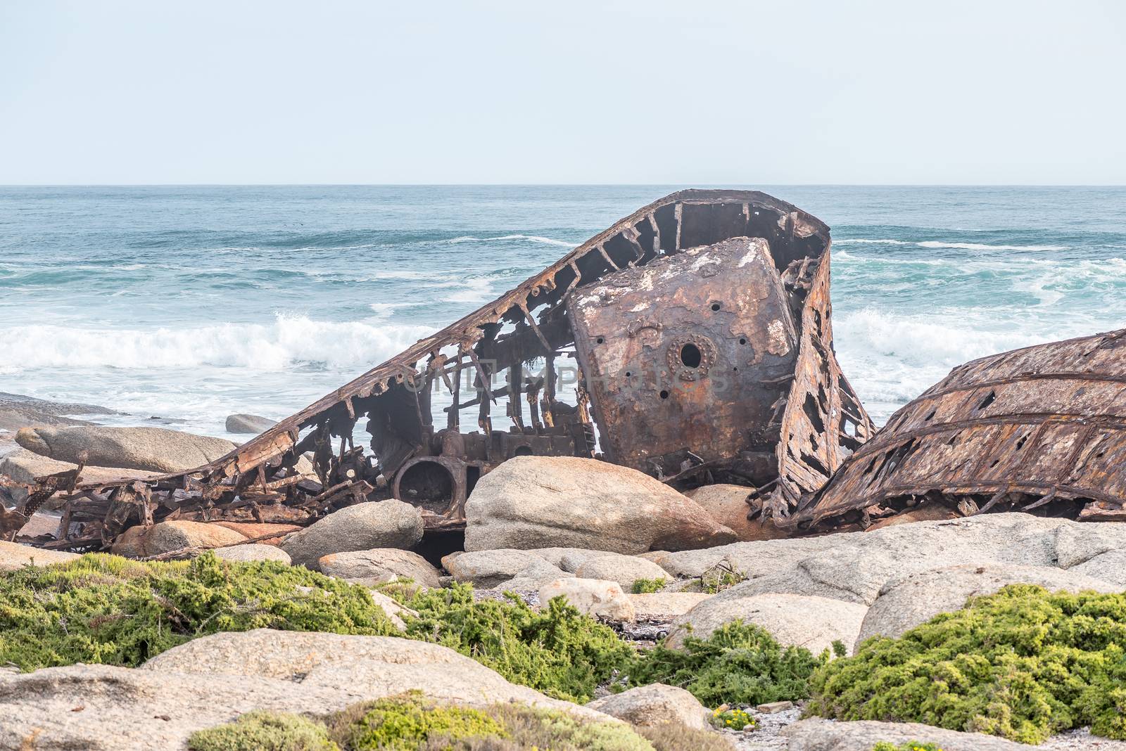 The wreck of the Aristea, a fishing trawler that ran aground on 4th July 1945 at Hondklipbaai on the South African Atlantic coast. The ship also served as mine sweeper in World War 2