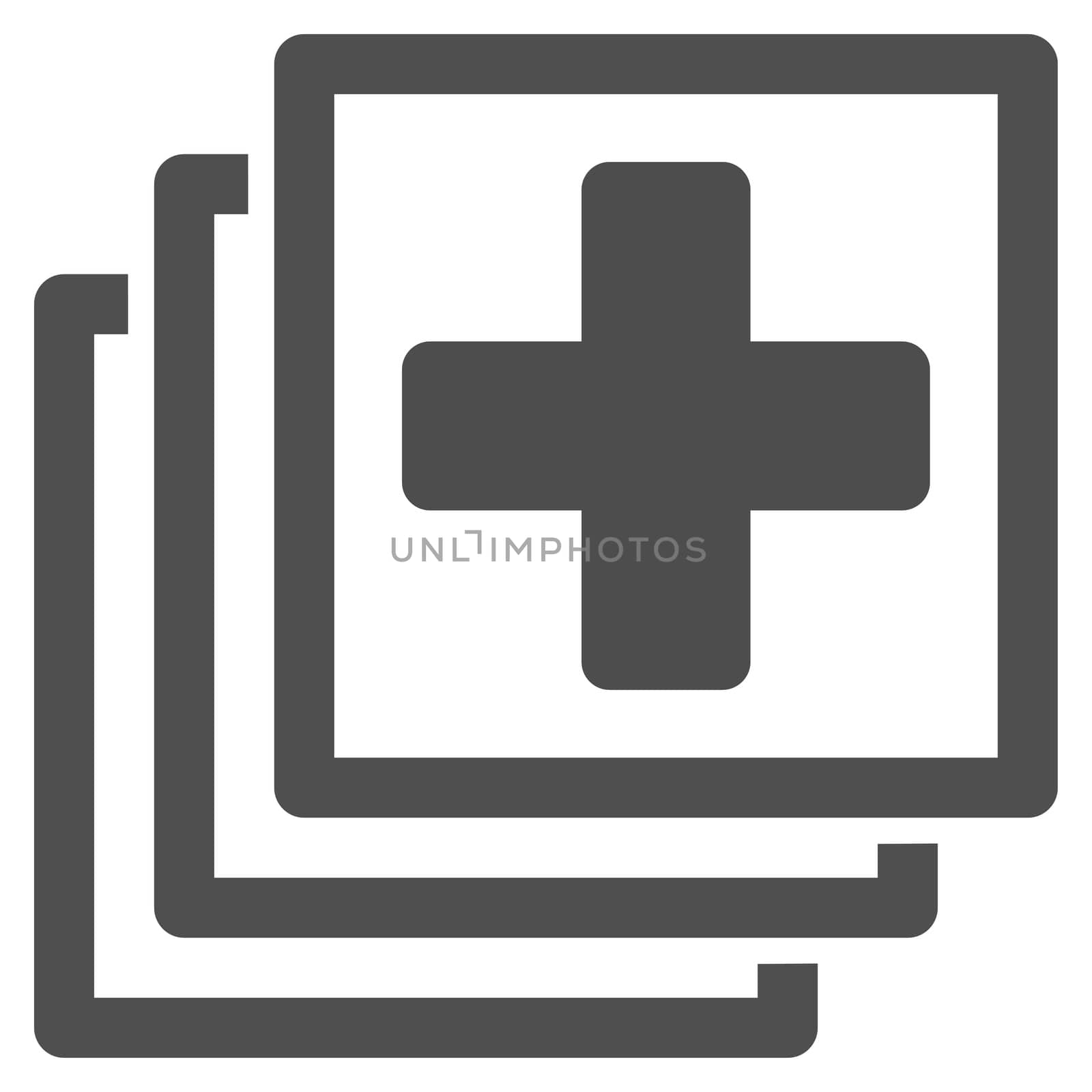 Medical Docs glyph icon. Style is flat symbol, gray color, rounded angles, white background.