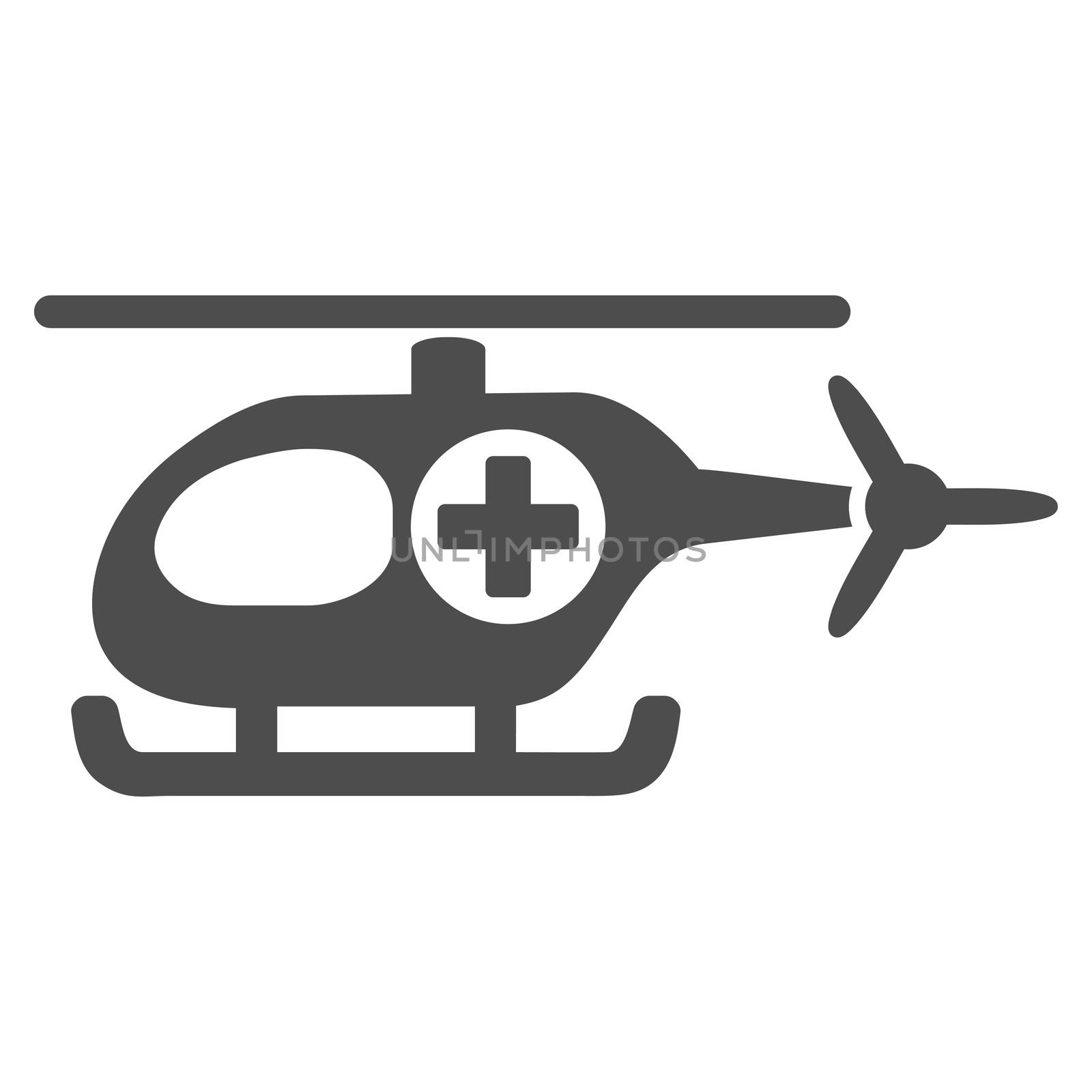 Medical Helicopter glyph icon. Style is flat symbol, gray color, rounded angles, white background.