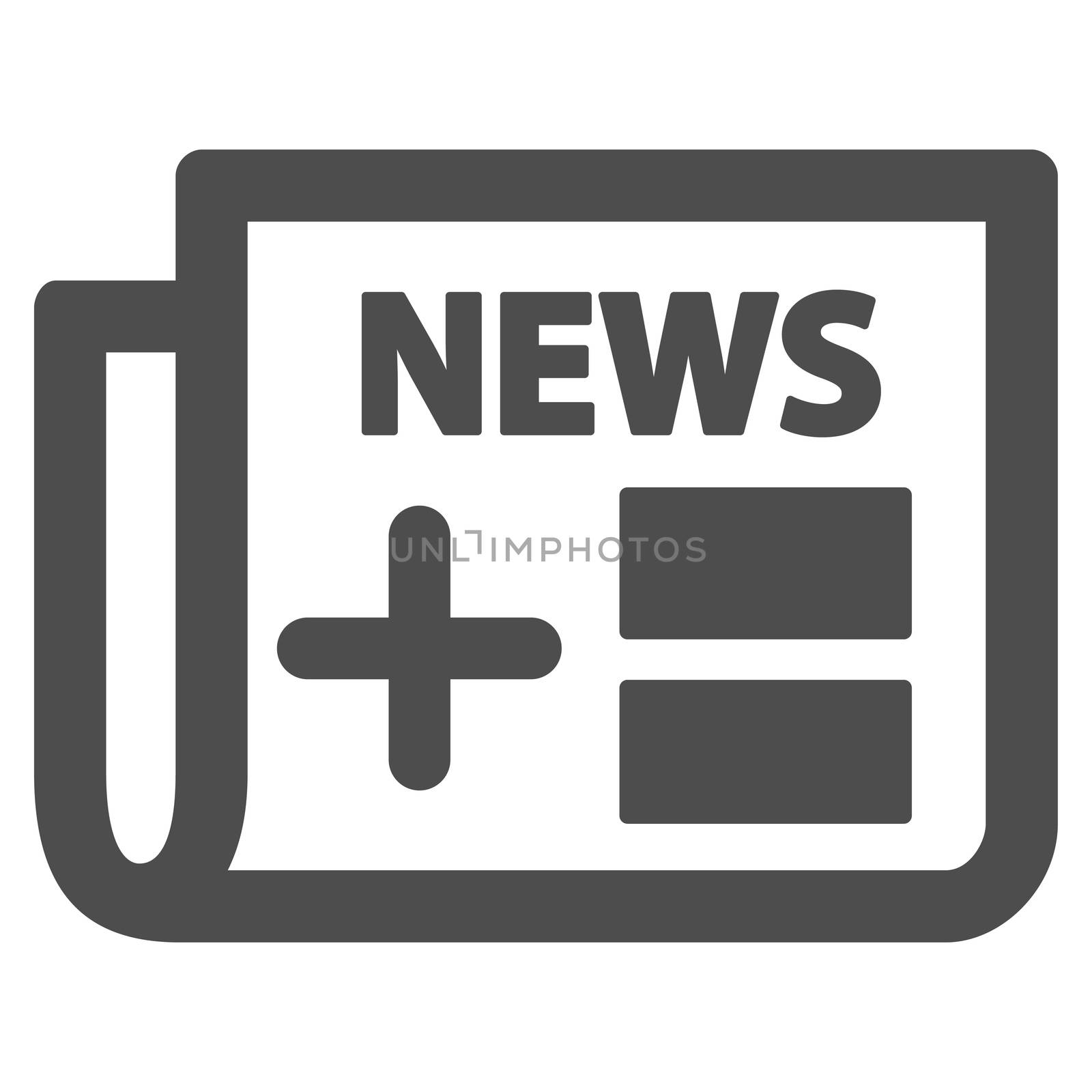 Medical Newspaper glyph icon. Style is flat symbol, gray color, rounded angles, white background.