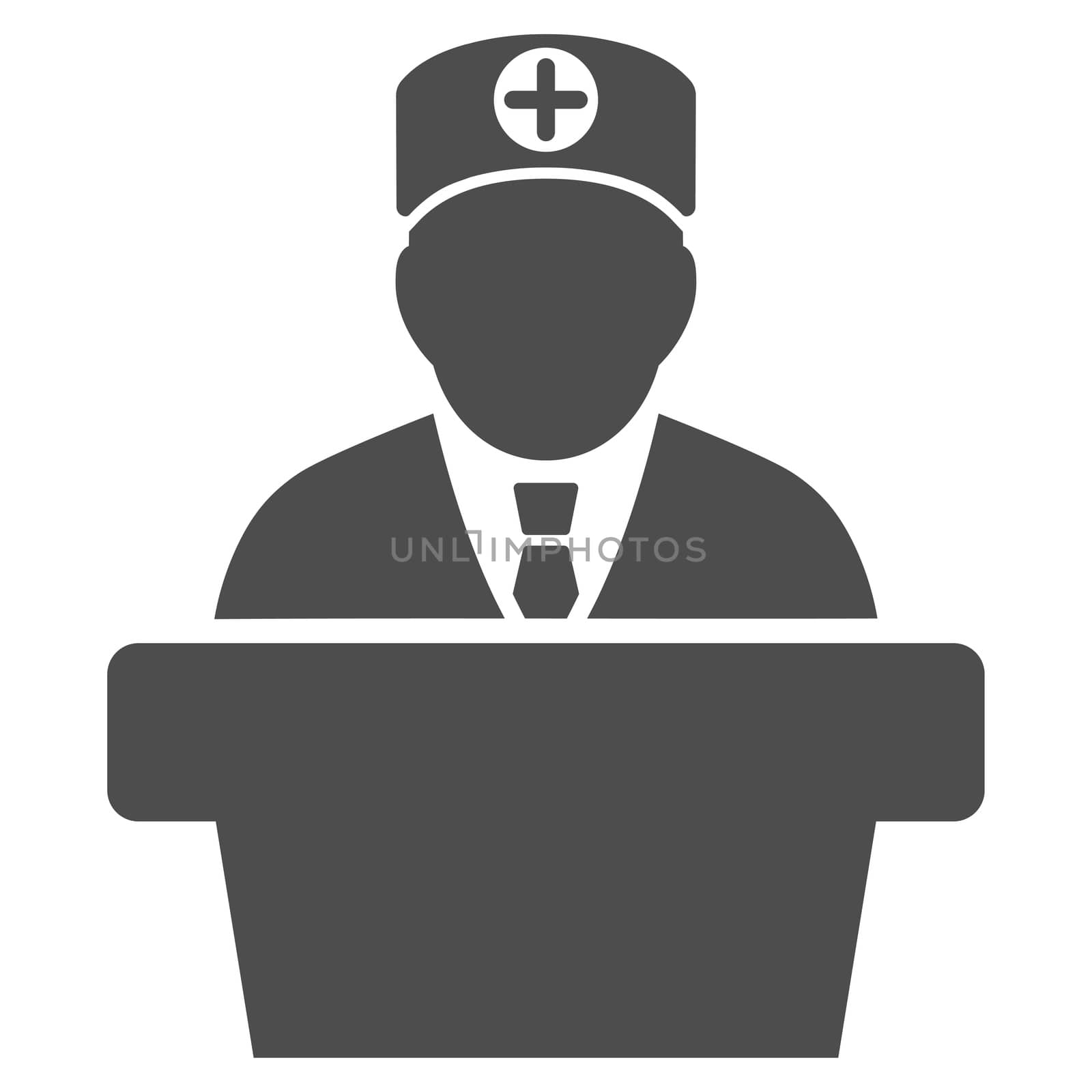 Medical Official Lecture glyph icon. Style is flat symbol, gray color, rounded angles, white background.