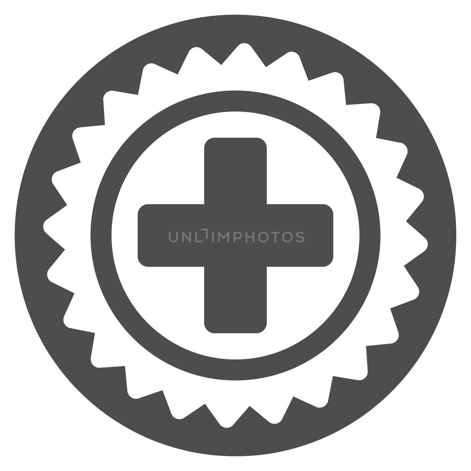 Medical Stamp glyph icon. Style is flat symbol, gray color, rounded angles, white background.
