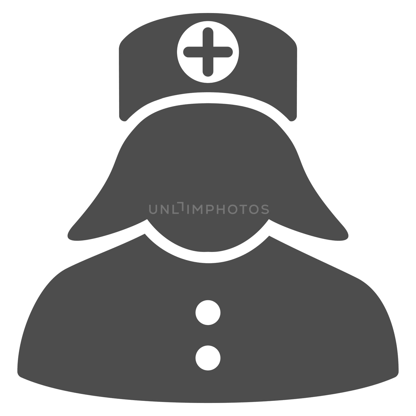 Nurse glyph icon. Style is flat symbol, gray color, rounded angles, white background.