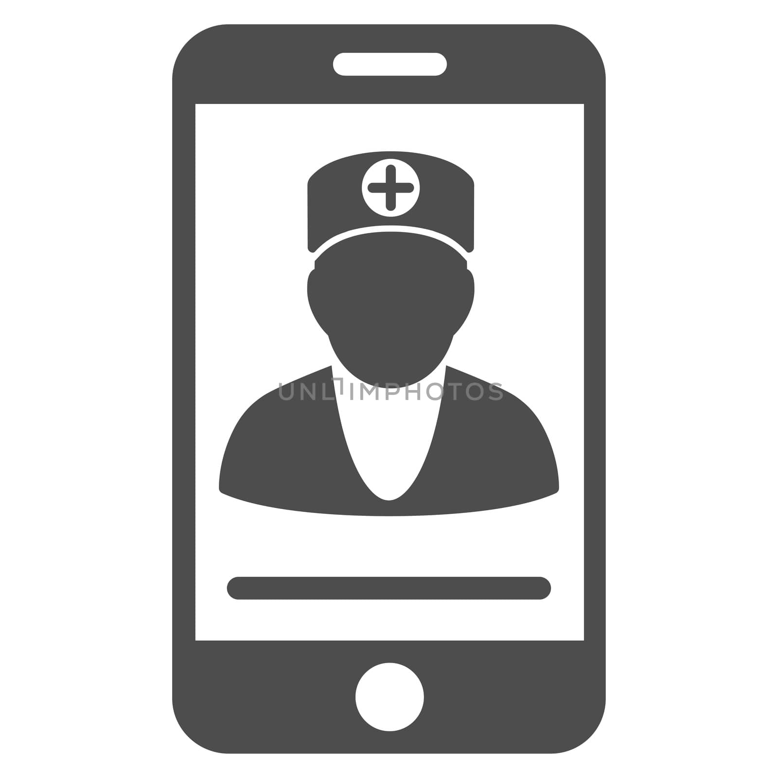 Online Doctor glyph icon. Style is flat symbol, gray color, rounded angles, white background.