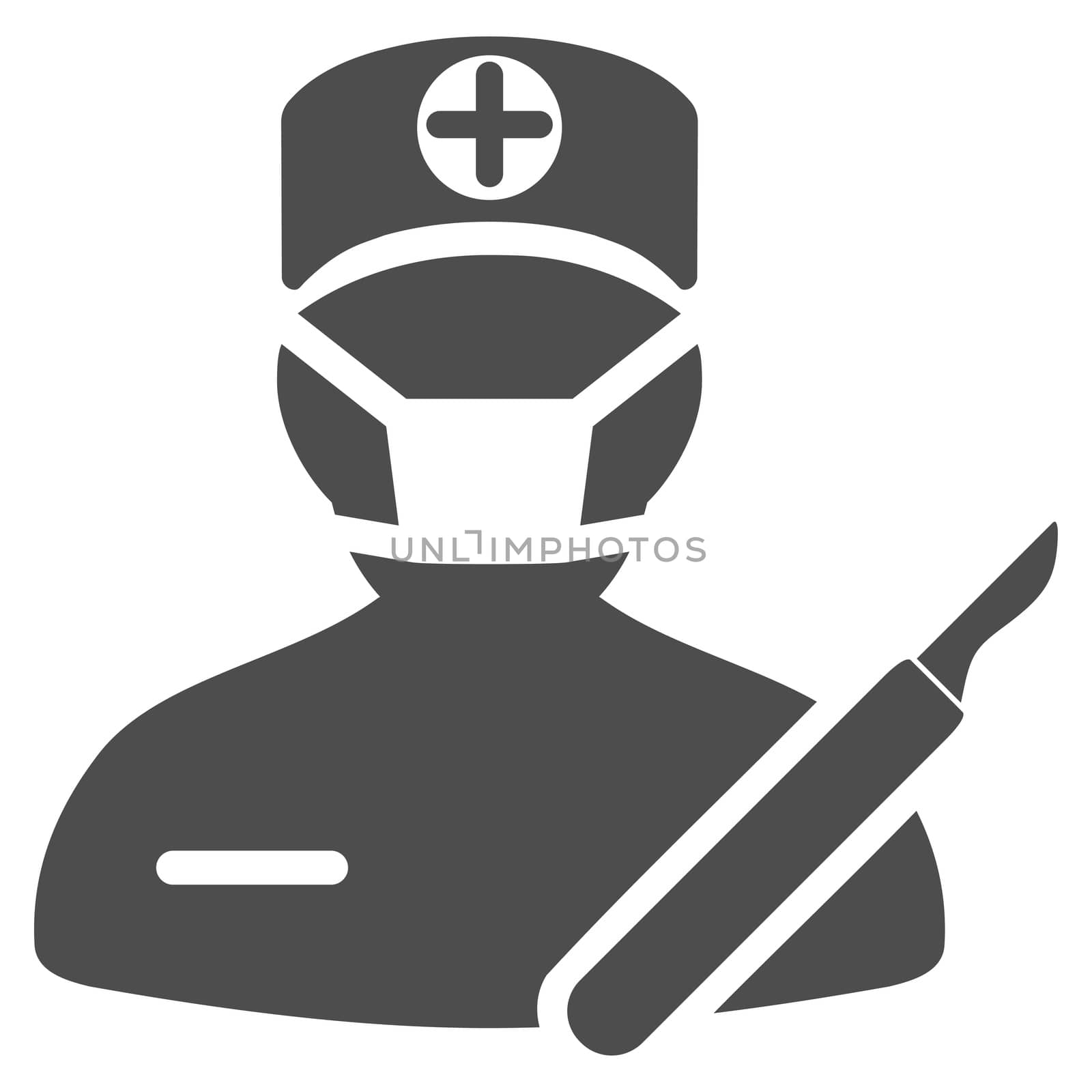 Surgeon glyph icon. Style is flat symbol, gray color, rounded angles, white background.