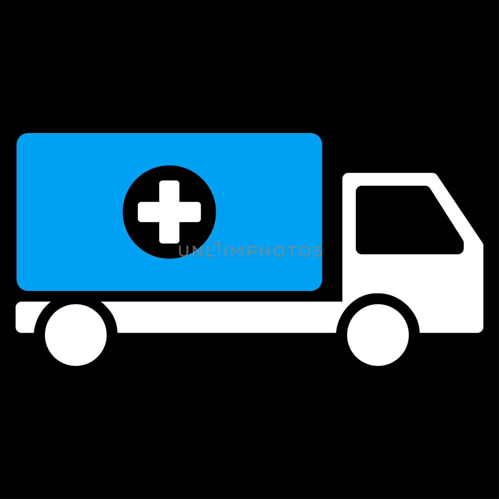 Drugs Shipment glyph icon. Style is bicolor flat symbol, blue and white colors, rounded angles, black background.