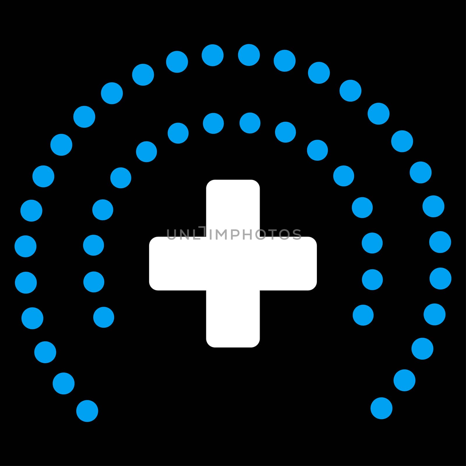 Health Care Protection glyph icon. Style is bicolor flat symbol, blue and white colors, rounded angles, black background.