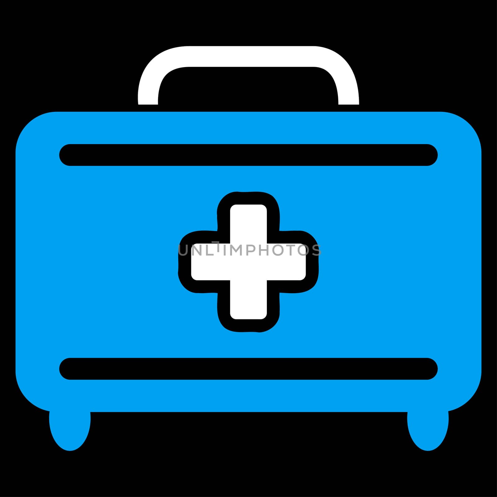 Medical Baggage glyph icon. Style is bicolor flat symbol, blue and white colors, rounded angles, black background.