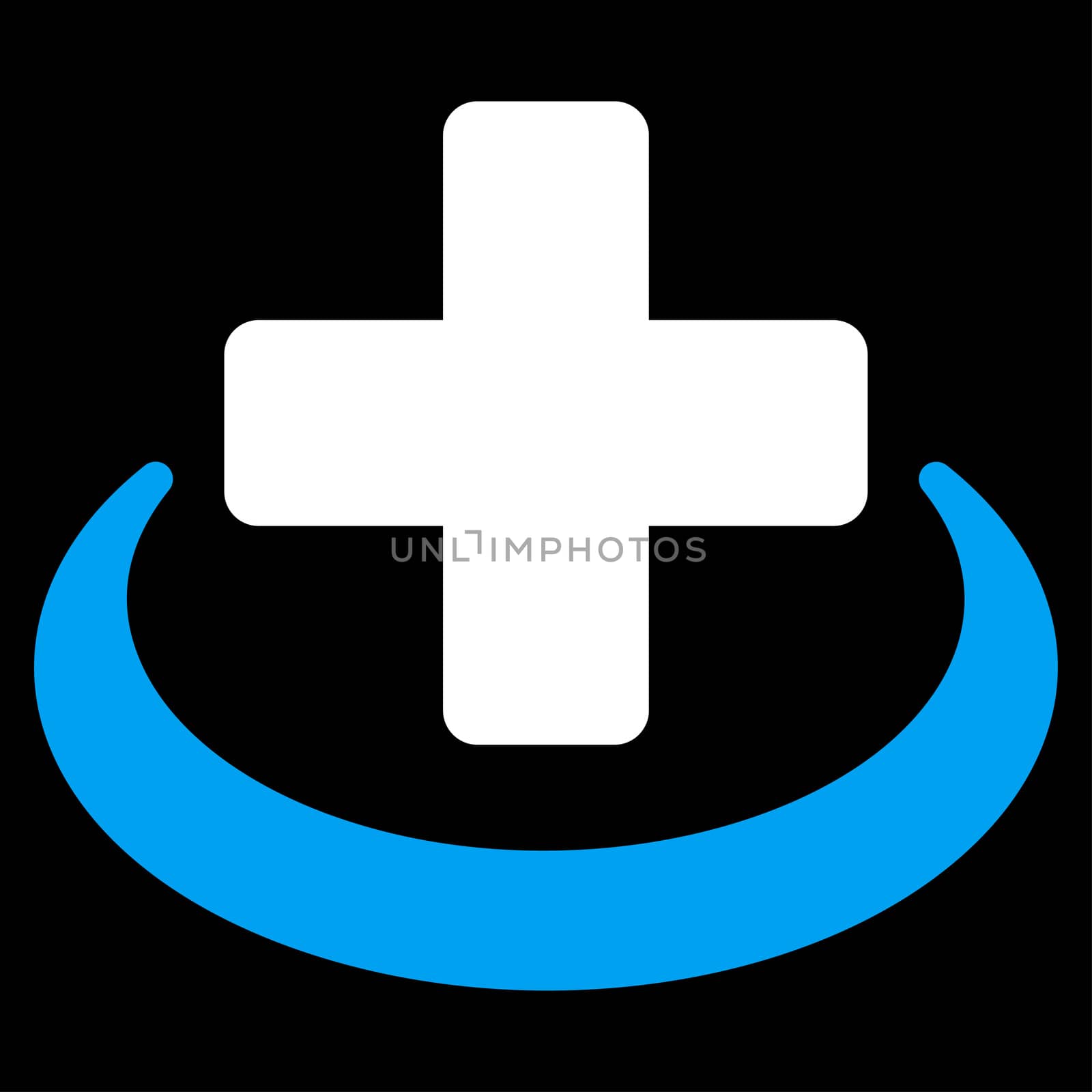 Medical Community glyph icon. Style is bicolor flat symbol, blue and white colors, rounded angles, black background.