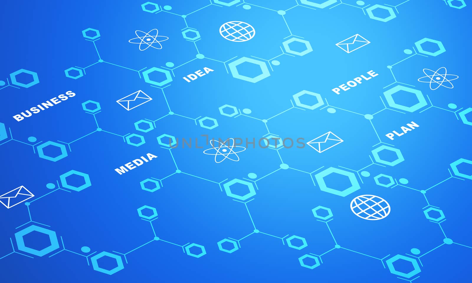 Business words with icons on abstract blue background