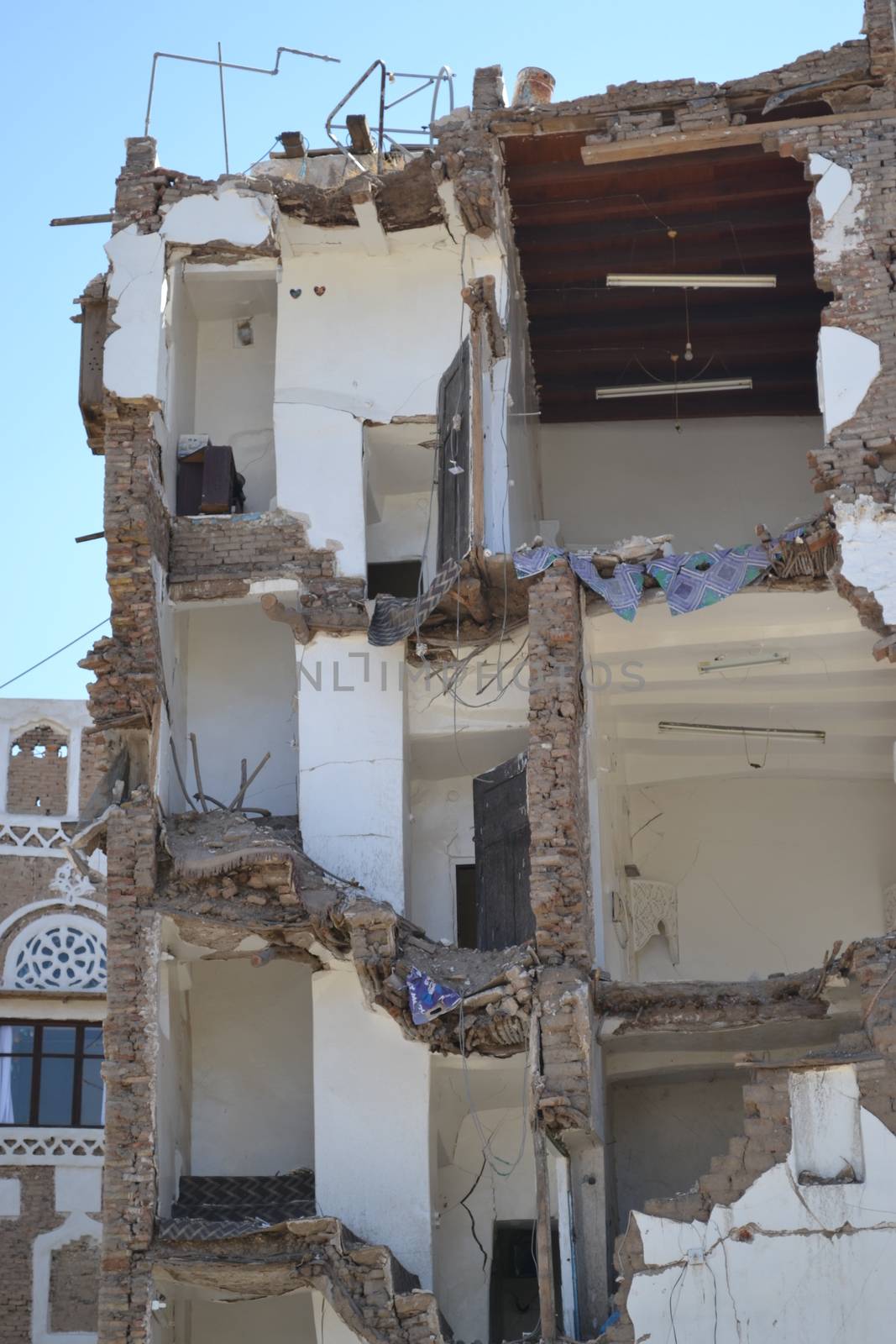 YEMEN, Sanaa: Destroyed or heavily damaged buildings are pictured in the al-Qassemi area of Sanaa Old City on September 29, 2015, months after a devastating wave of Saudi-led air strikes on Shia minority groups in Yemen.