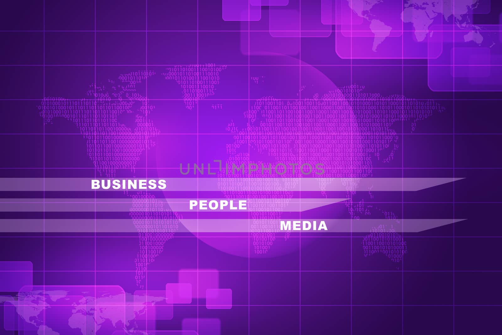 Business words with world map on purple abstract background