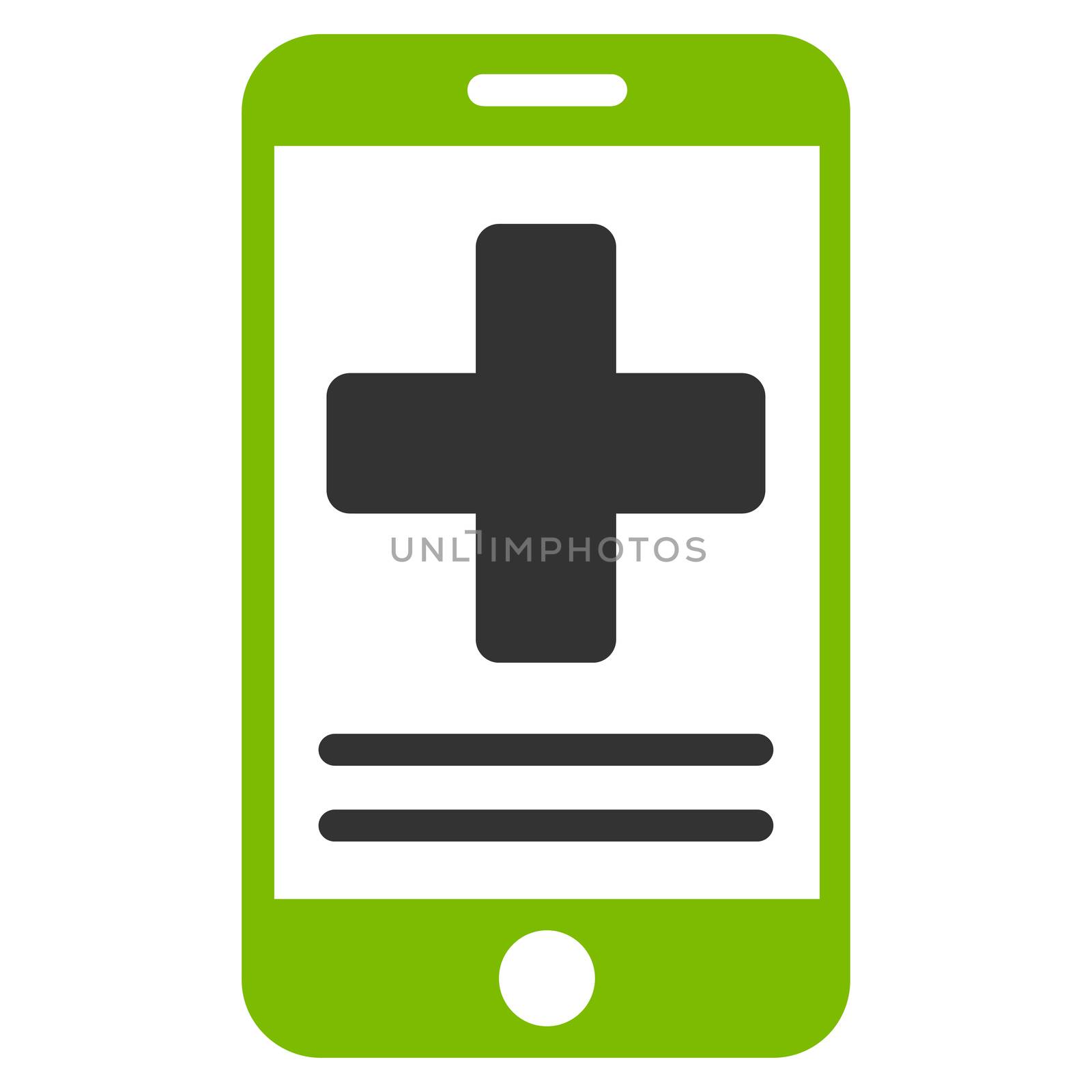 Online Medical Data glyph icon. Style is bicolor flat symbol, eco green and gray colors, rounded angles, white background.