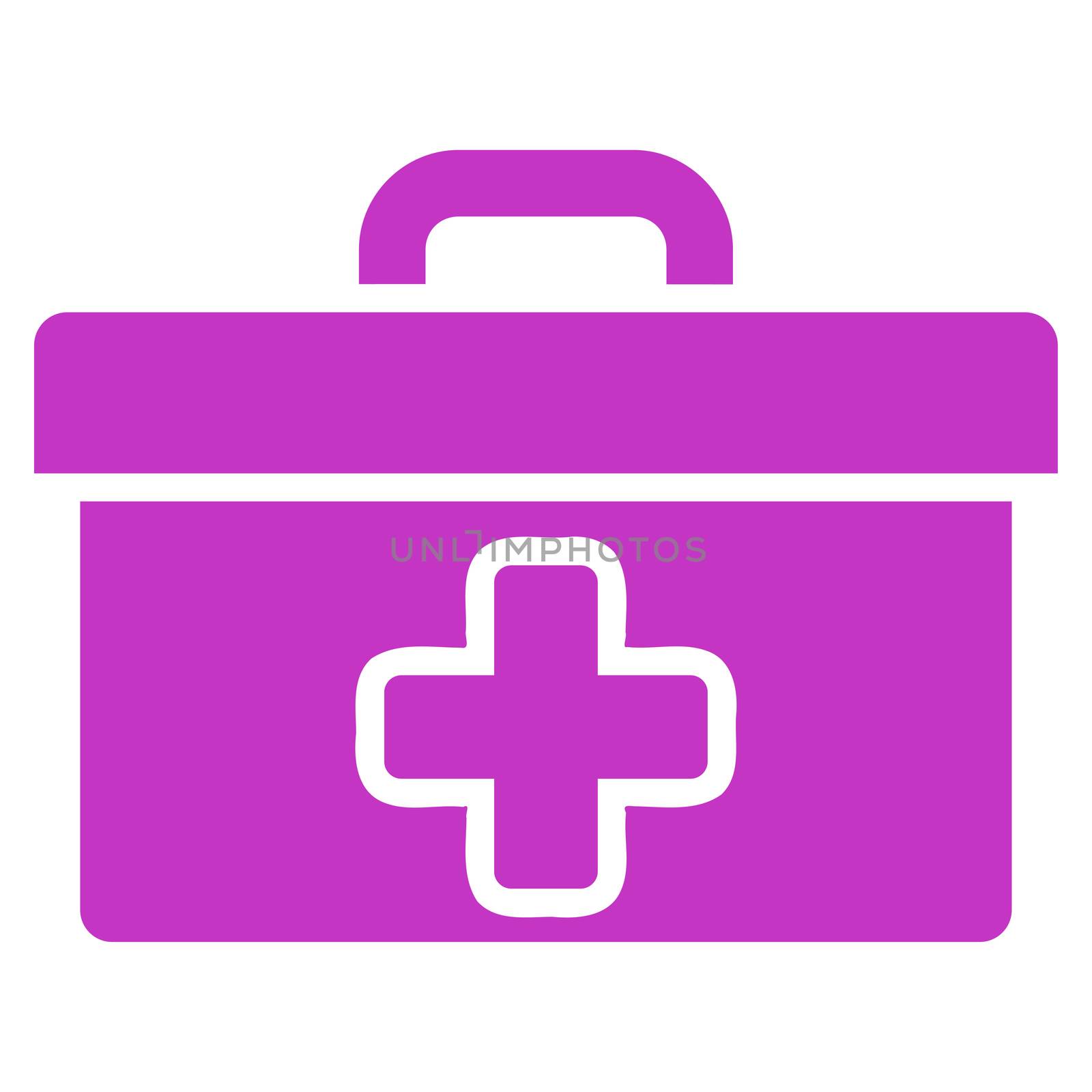 First Aid Toolbox glyph icon. Style is flat symbol, violet color, rounded angles, white background.