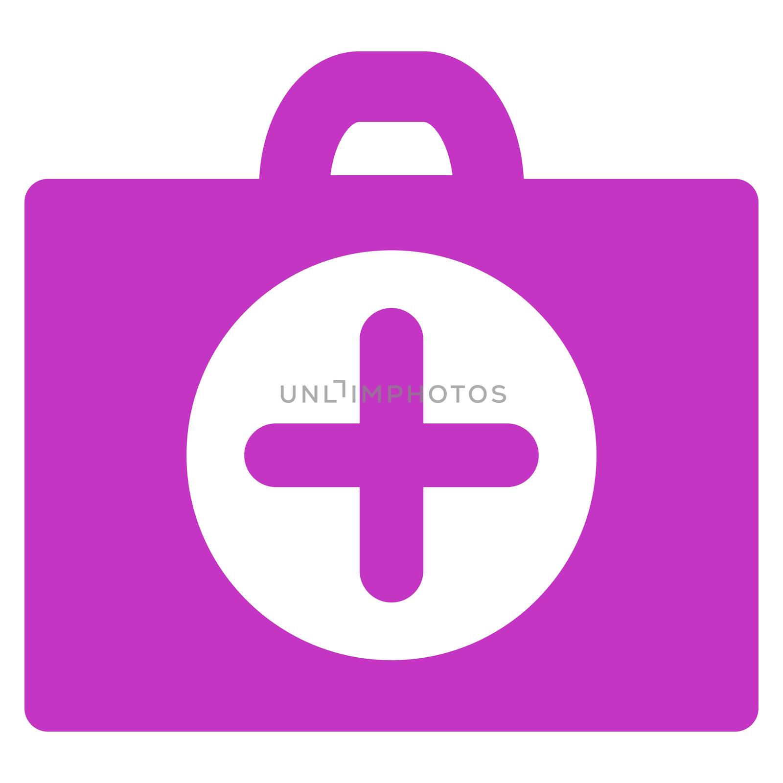 First Aid glyph icon. Style is flat symbol, violet color, rounded angles, white background.