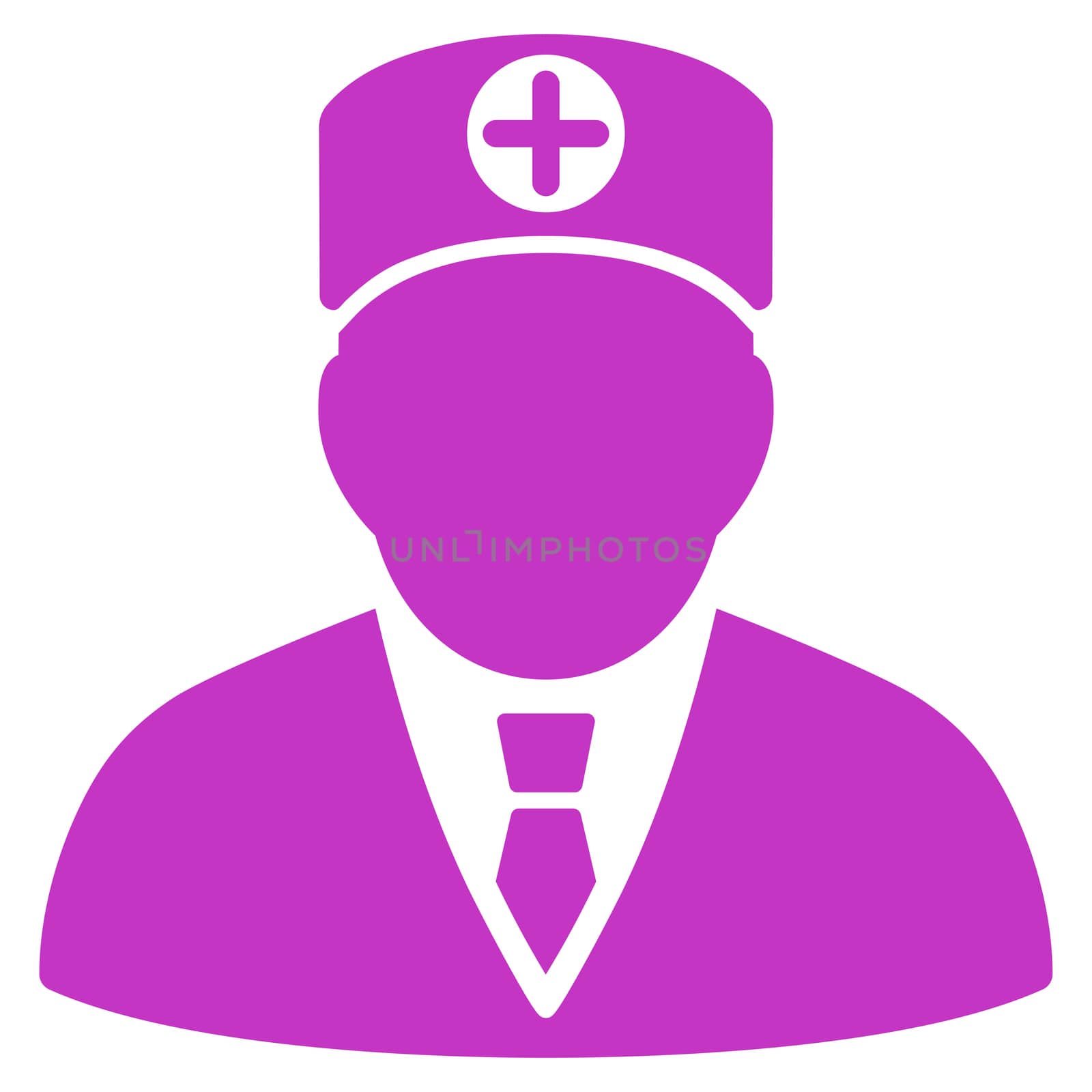 Head Physician glyph icon. Style is flat symbol, violet color, rounded angles, white background.