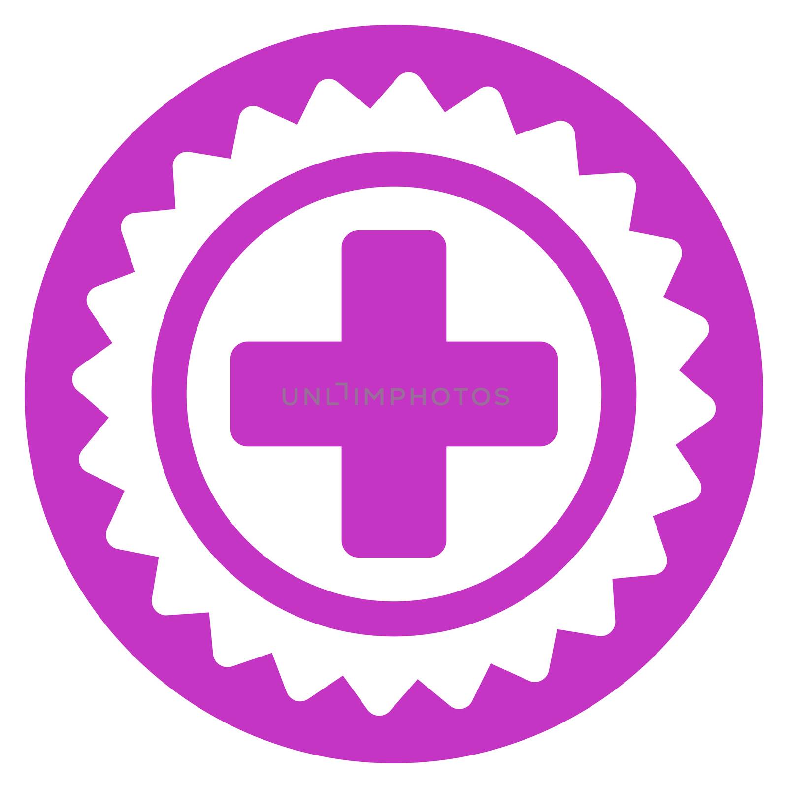 Medical Stamp glyph icon. Style is flat symbol, violet color, rounded angles, white background.