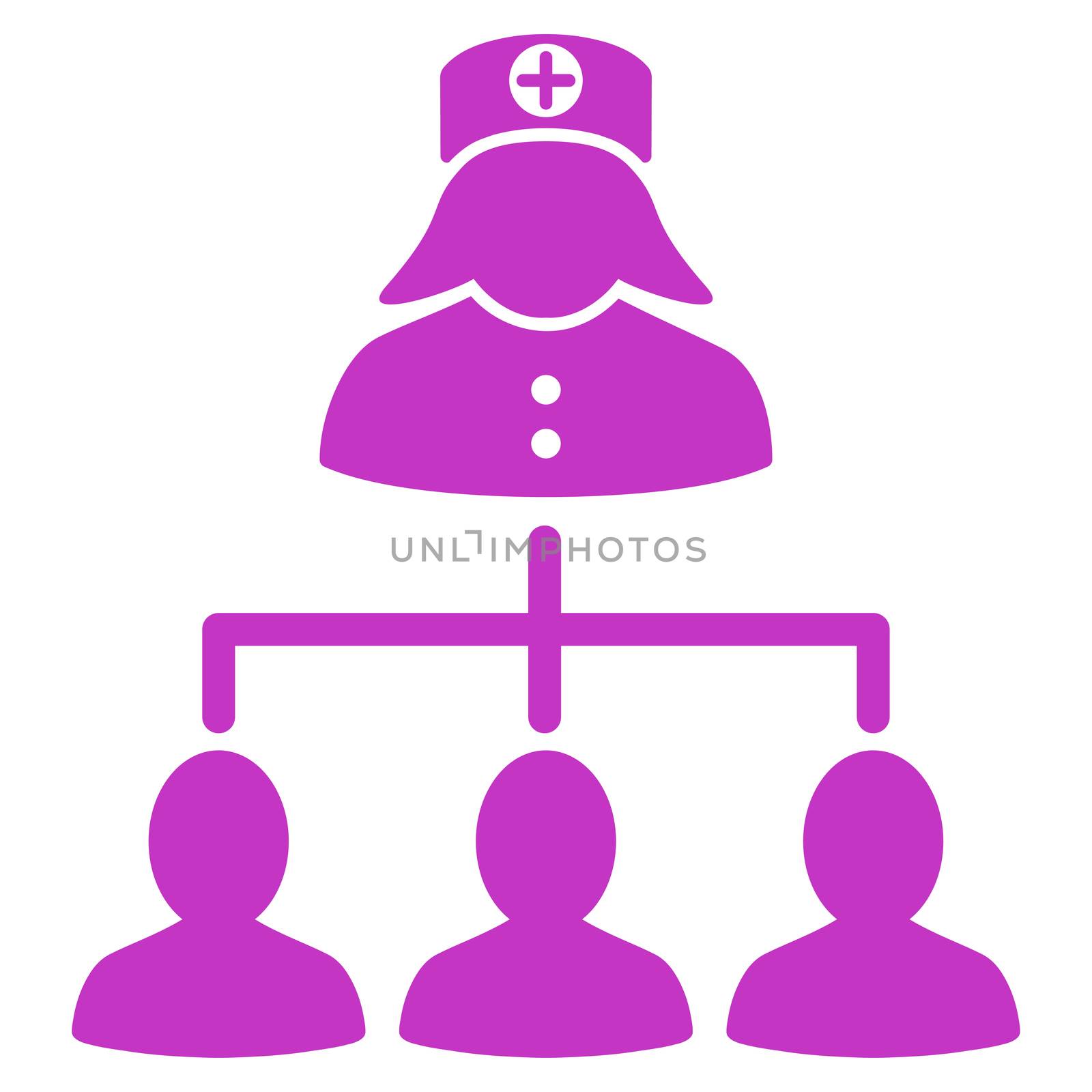 Nurse Patients glyph icon. Style is flat symbol, violet color, rounded angles, white background.
