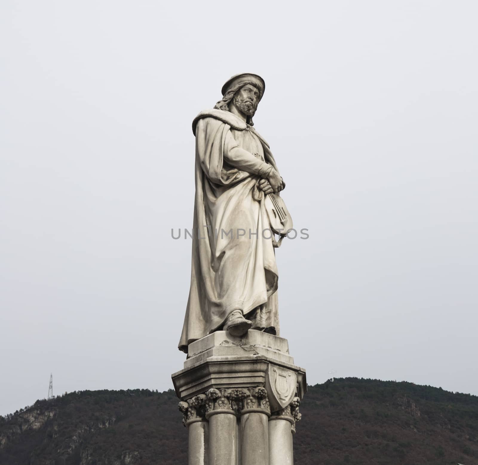 marble statue dedicated to Walther von der Vogelweide in Bolzano (Italy)
