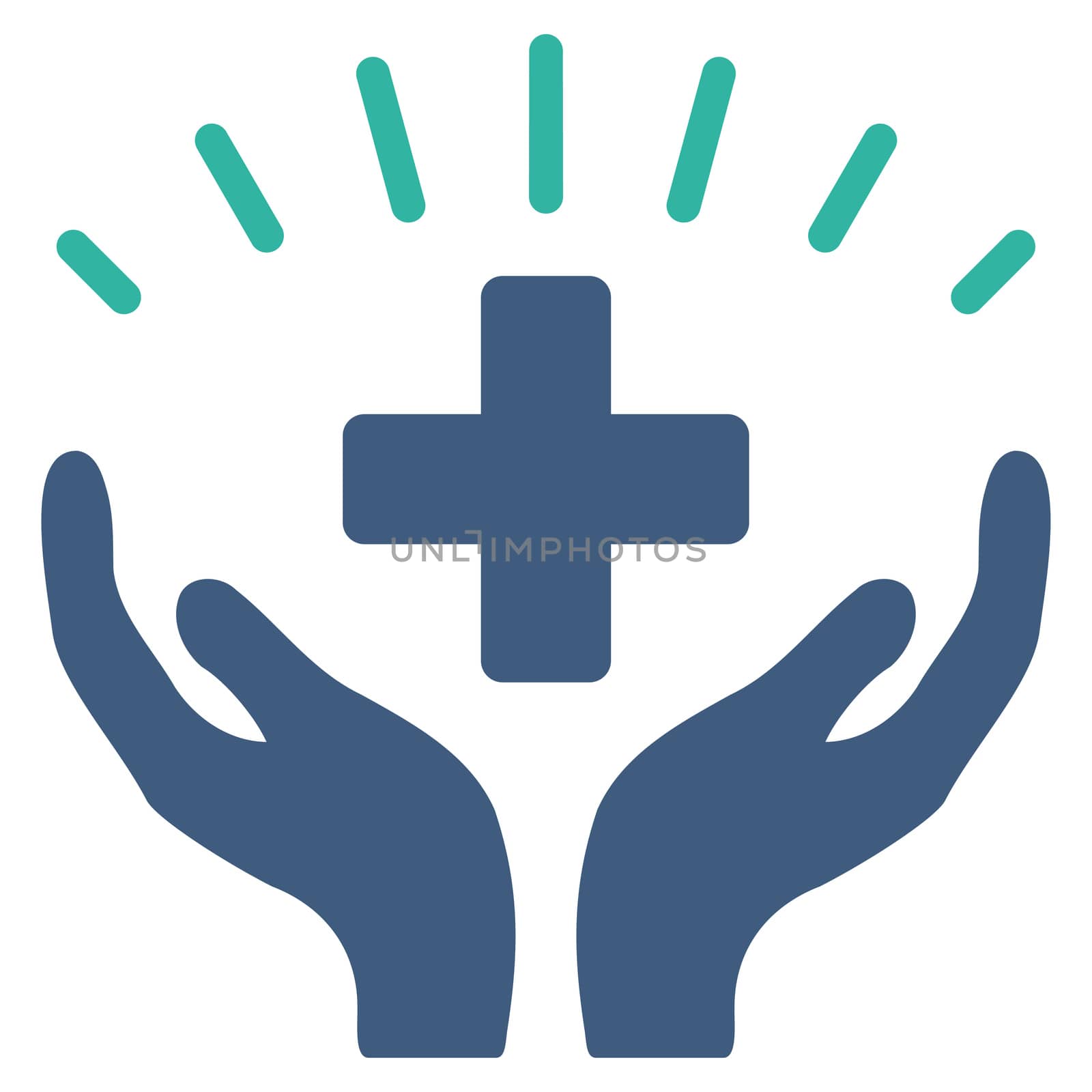 Medical Prosperity raster icon. Style is bicolor flat symbol, cobalt and cyan colors, rounded angles, white background.