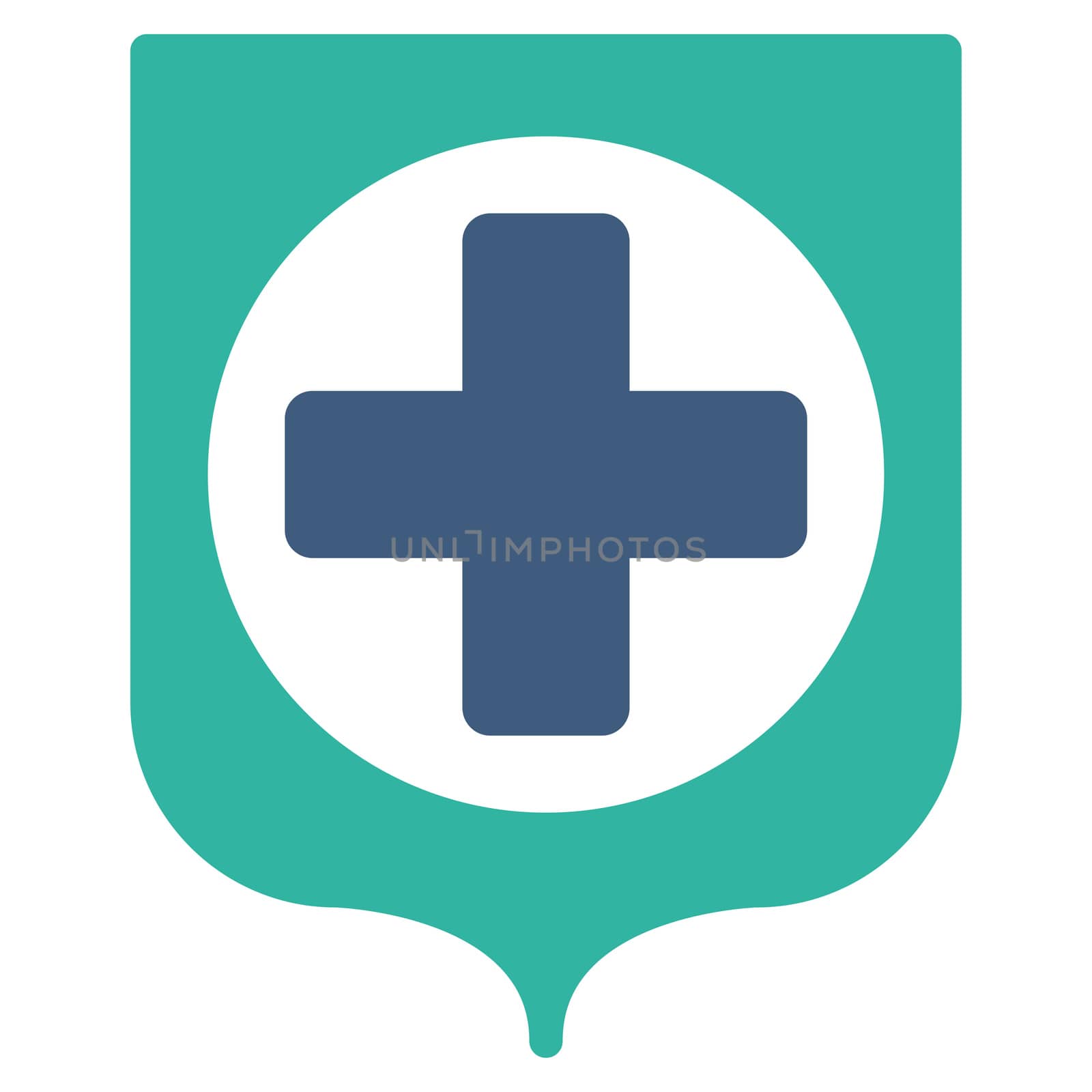 Medical Shield raster icon. Style is bicolor flat symbol, cobalt and cyan colors, rounded angles, white background.