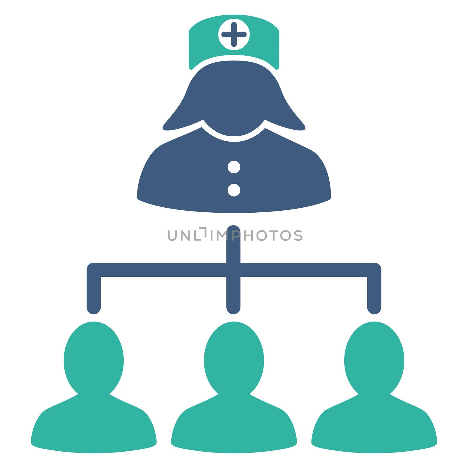 Nurse Patients raster icon. Style is bicolor flat symbol, cobalt and cyan colors, rounded angles, white background.