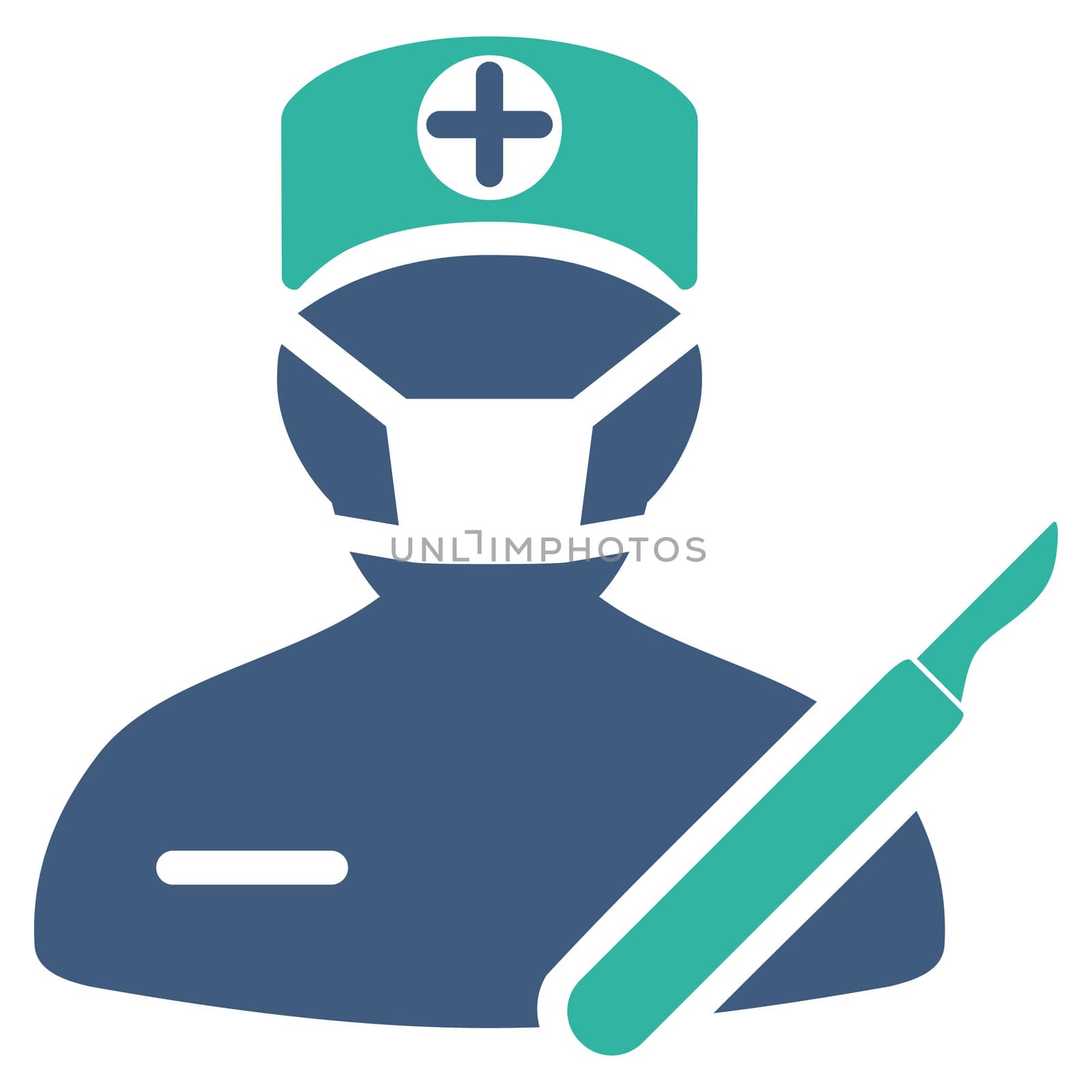 Surgeon raster icon. Style is bicolor flat symbol, cobalt and cyan colors, rounded angles, white background.