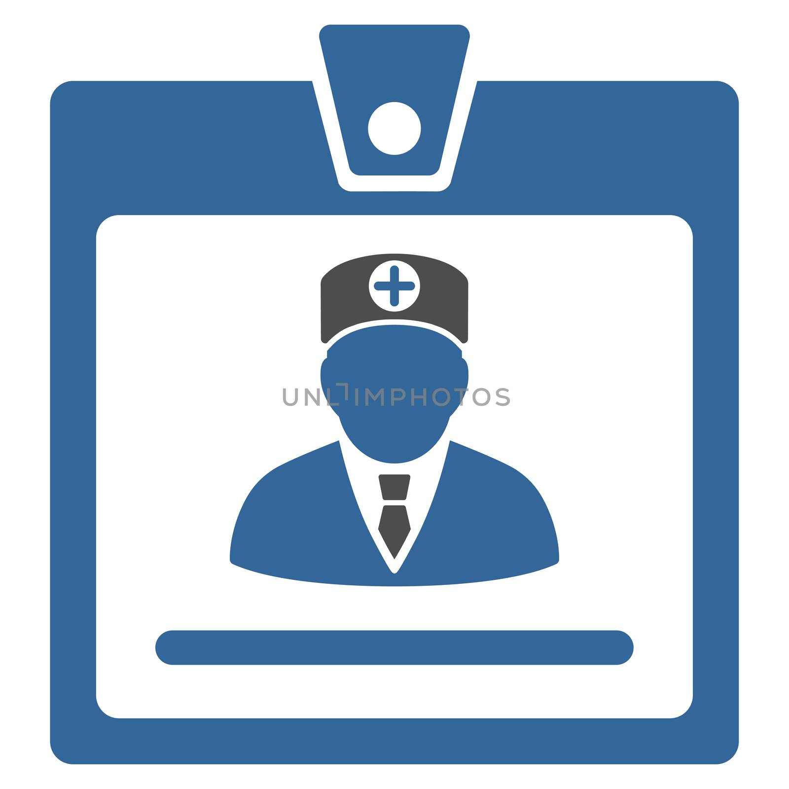 Doctor Badge raster icon. Style is bicolor flat symbol, cobalt and gray colors, rounded angles, white background.