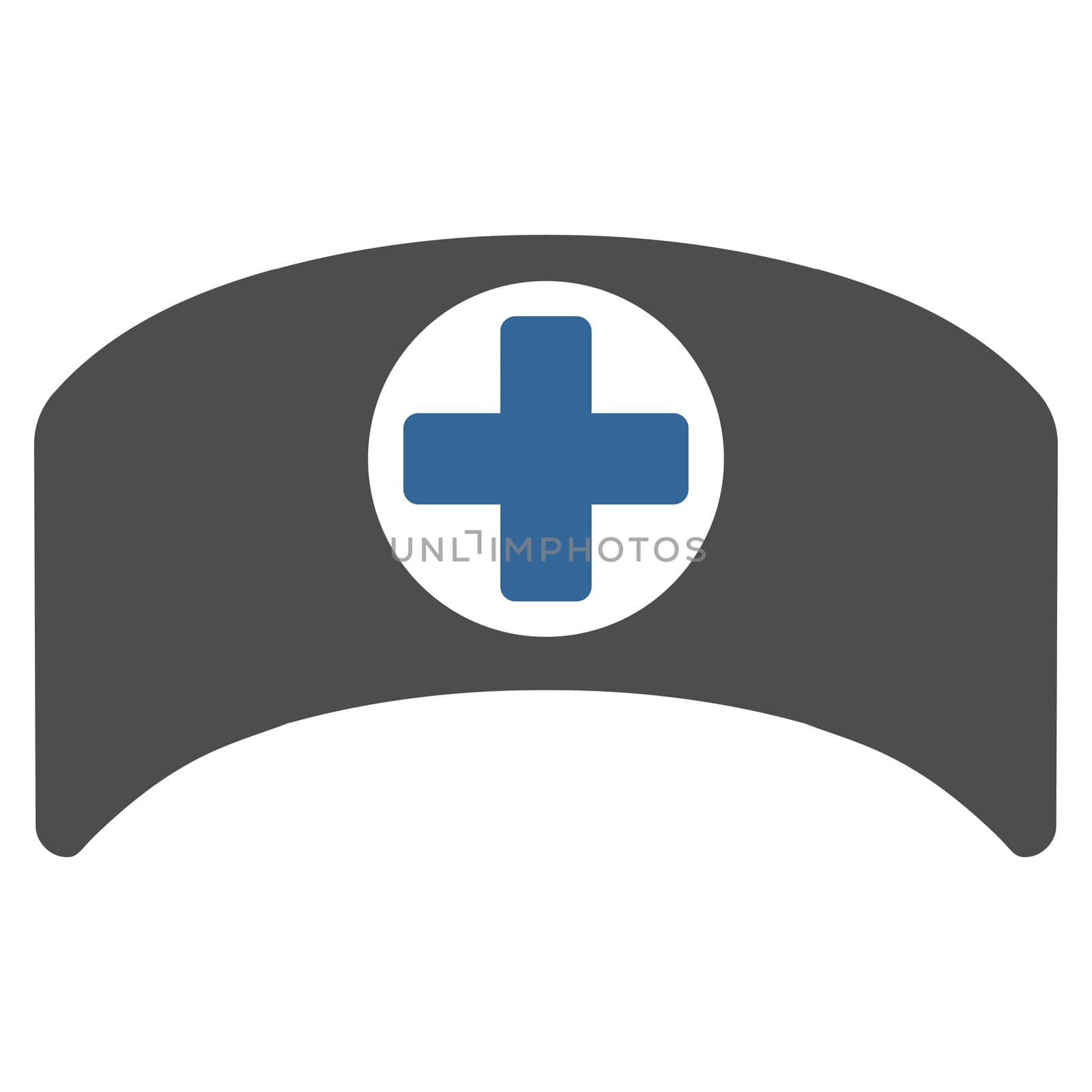 Doctor Cap raster icon. Style is bicolor flat symbol, cobalt and gray colors, rounded angles, white background.