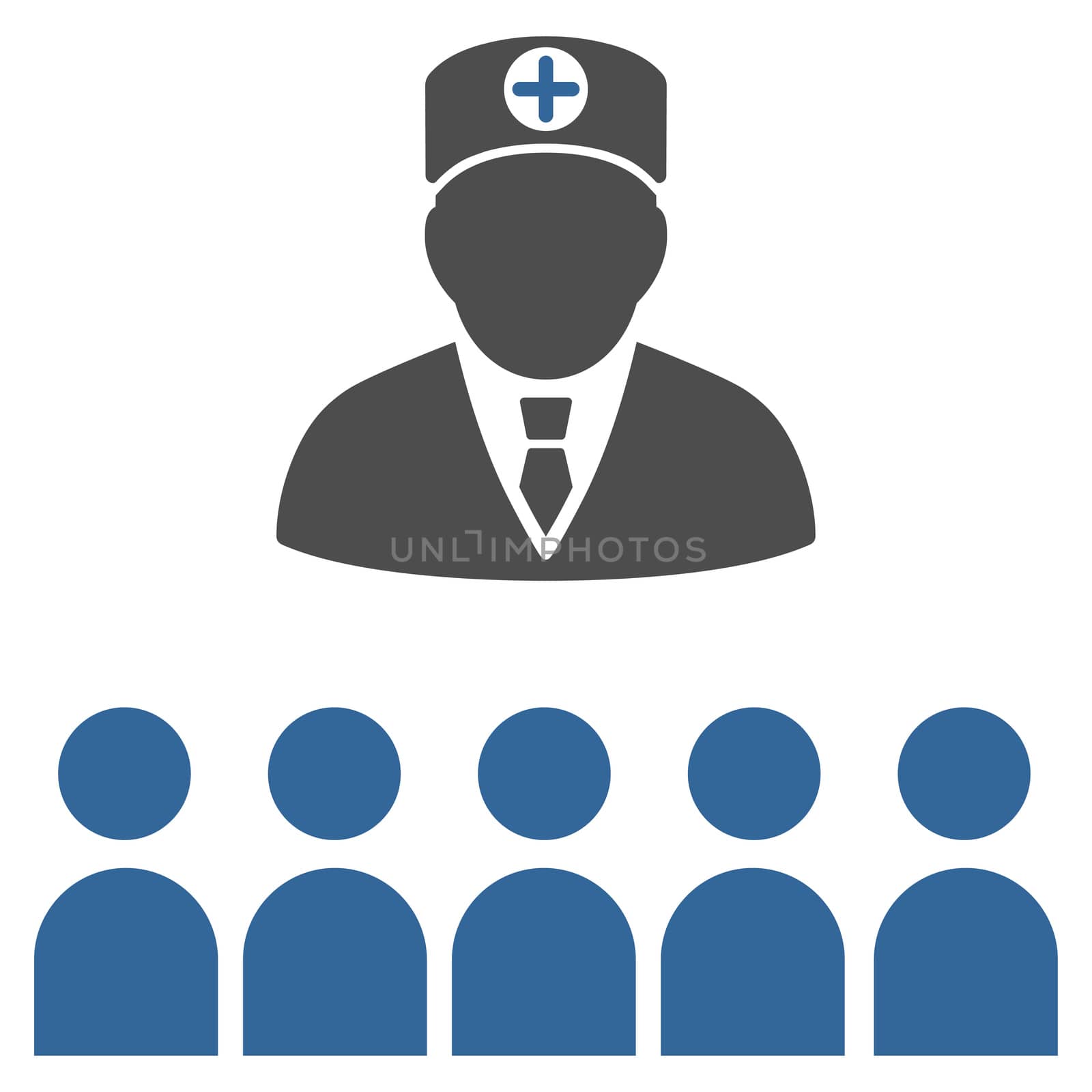 Doctor Class raster icon. Style is bicolor flat symbol, cobalt and gray colors, rounded angles, white background.