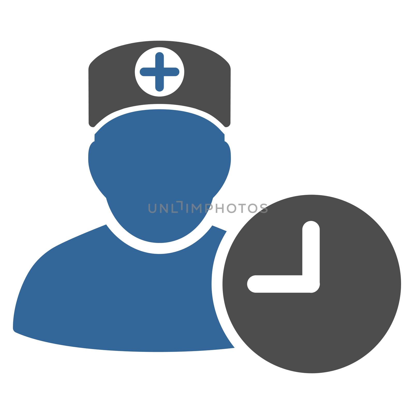 Doctor Schedule raster icon. Style is bicolor flat symbol, cobalt and gray colors, rounded angles, white background.