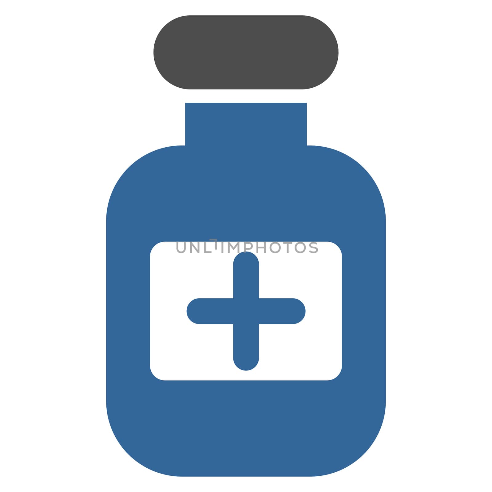 Drugs Bottle raster icon. Style is bicolor flat symbol, cobalt and gray colors, rounded angles, white background.