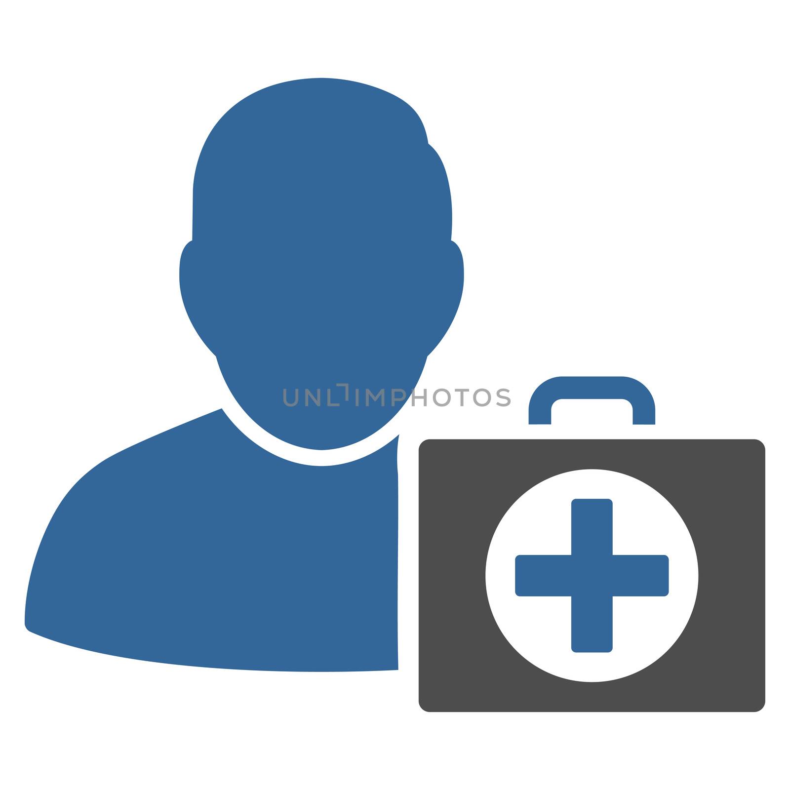 First Aid Man raster icon. Style is bicolor flat symbol, cobalt and gray colors, rounded angles, white background.